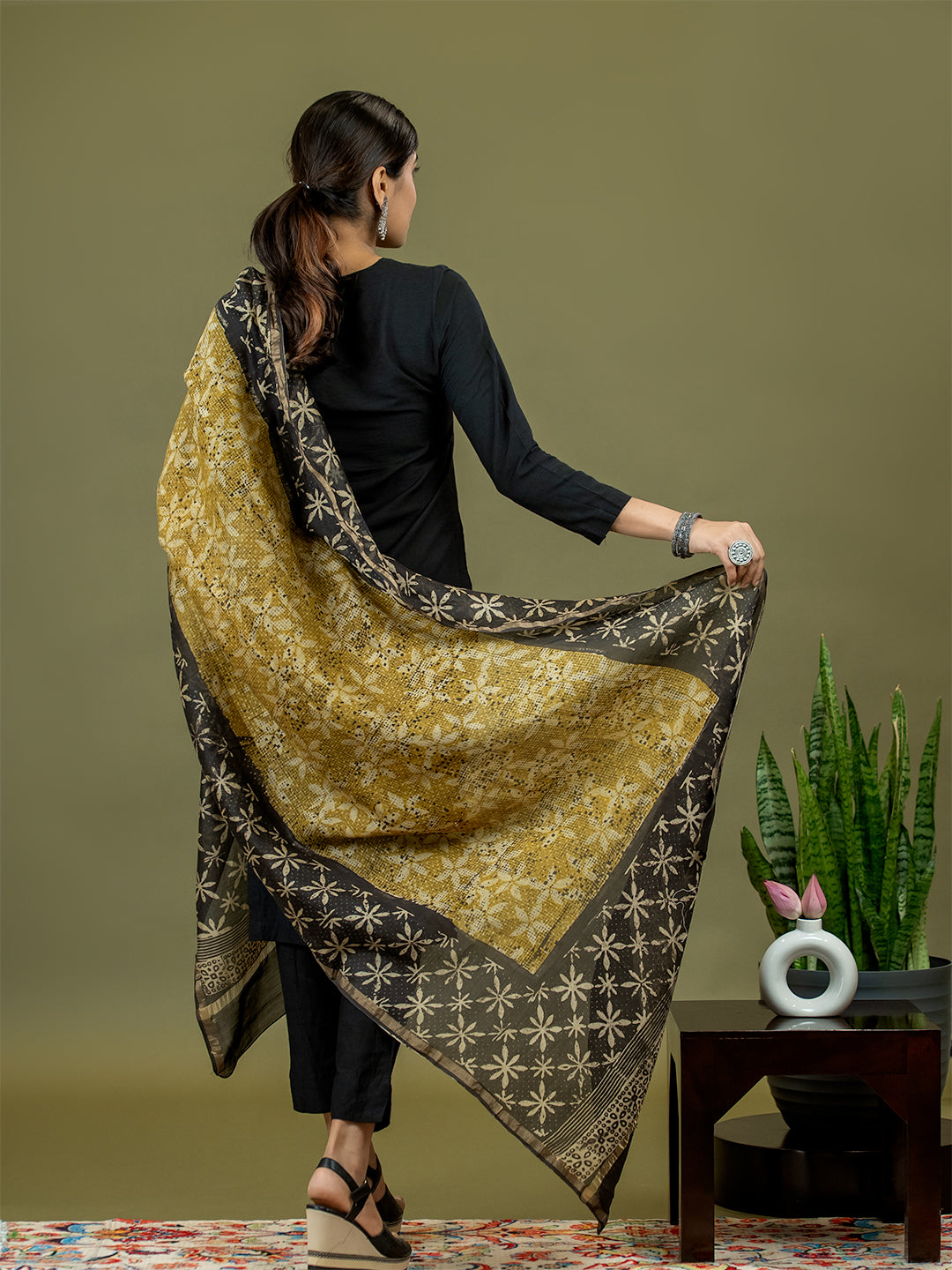 Kritika Mustard Ajrakh Dupatta