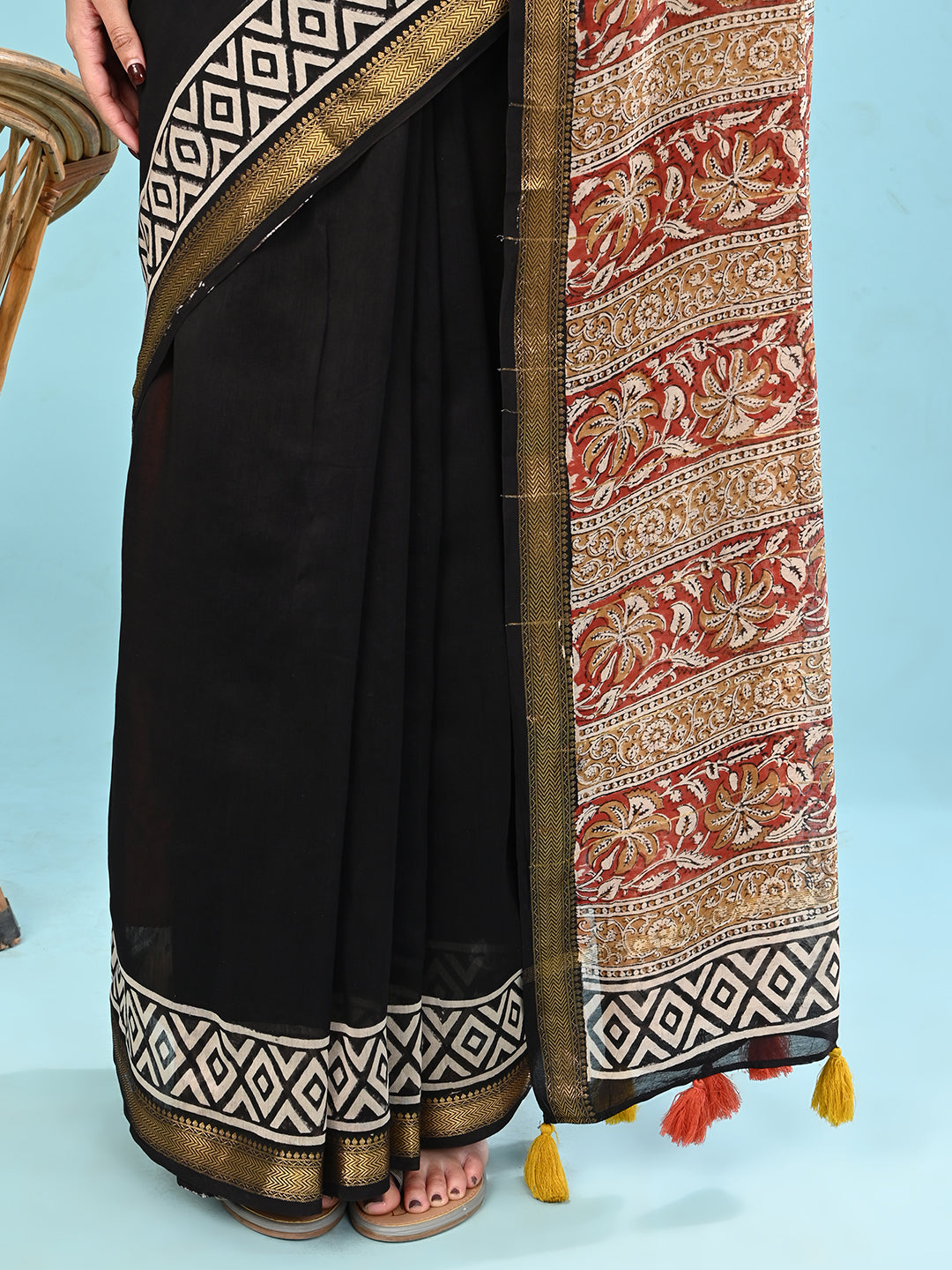 Pushpavali Black Block Print Saree