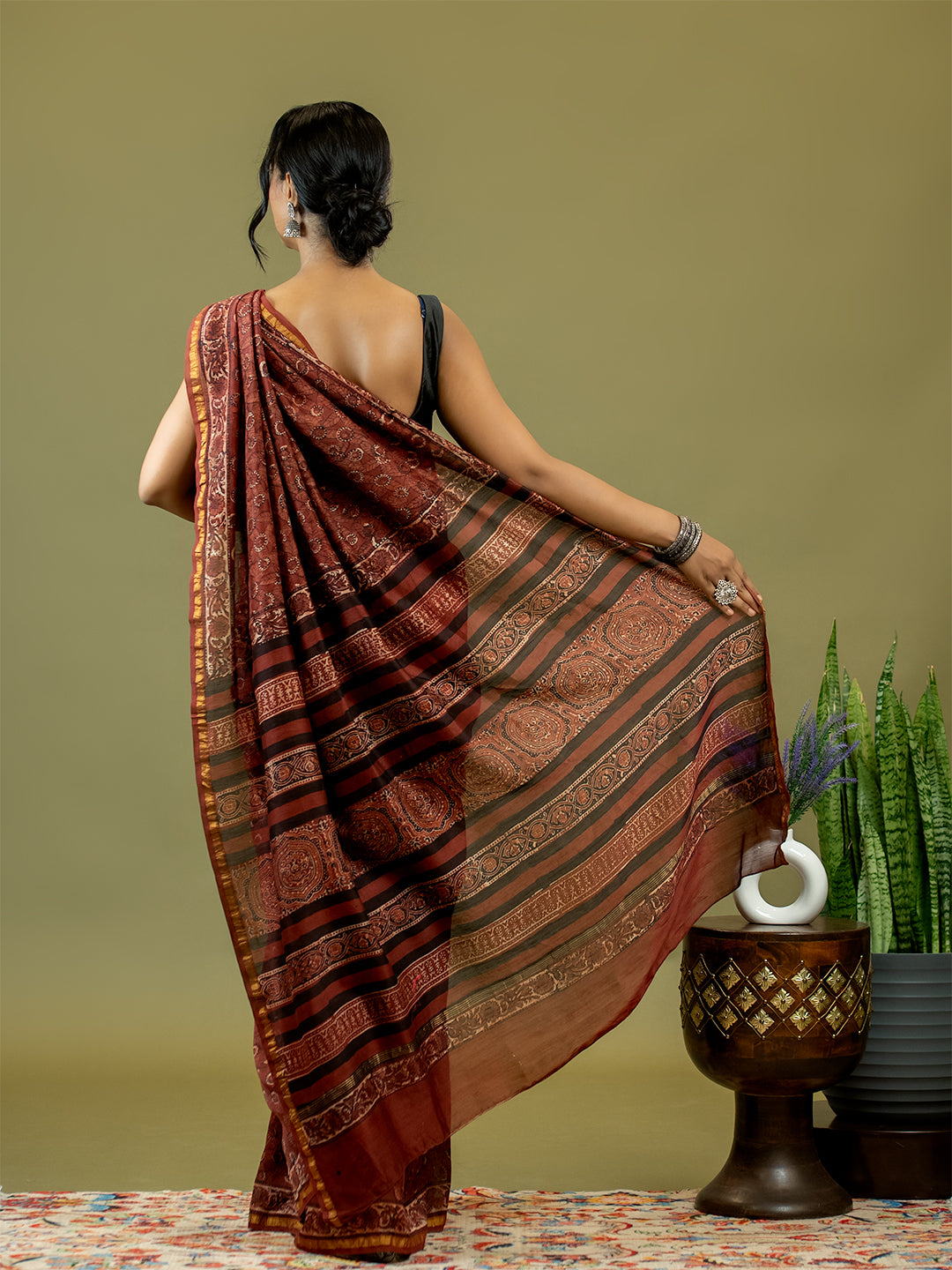 Raktika Maroon Ajrakh Saree