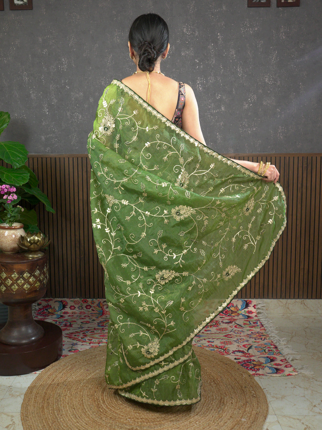 Gota Olive Embroidered Saree