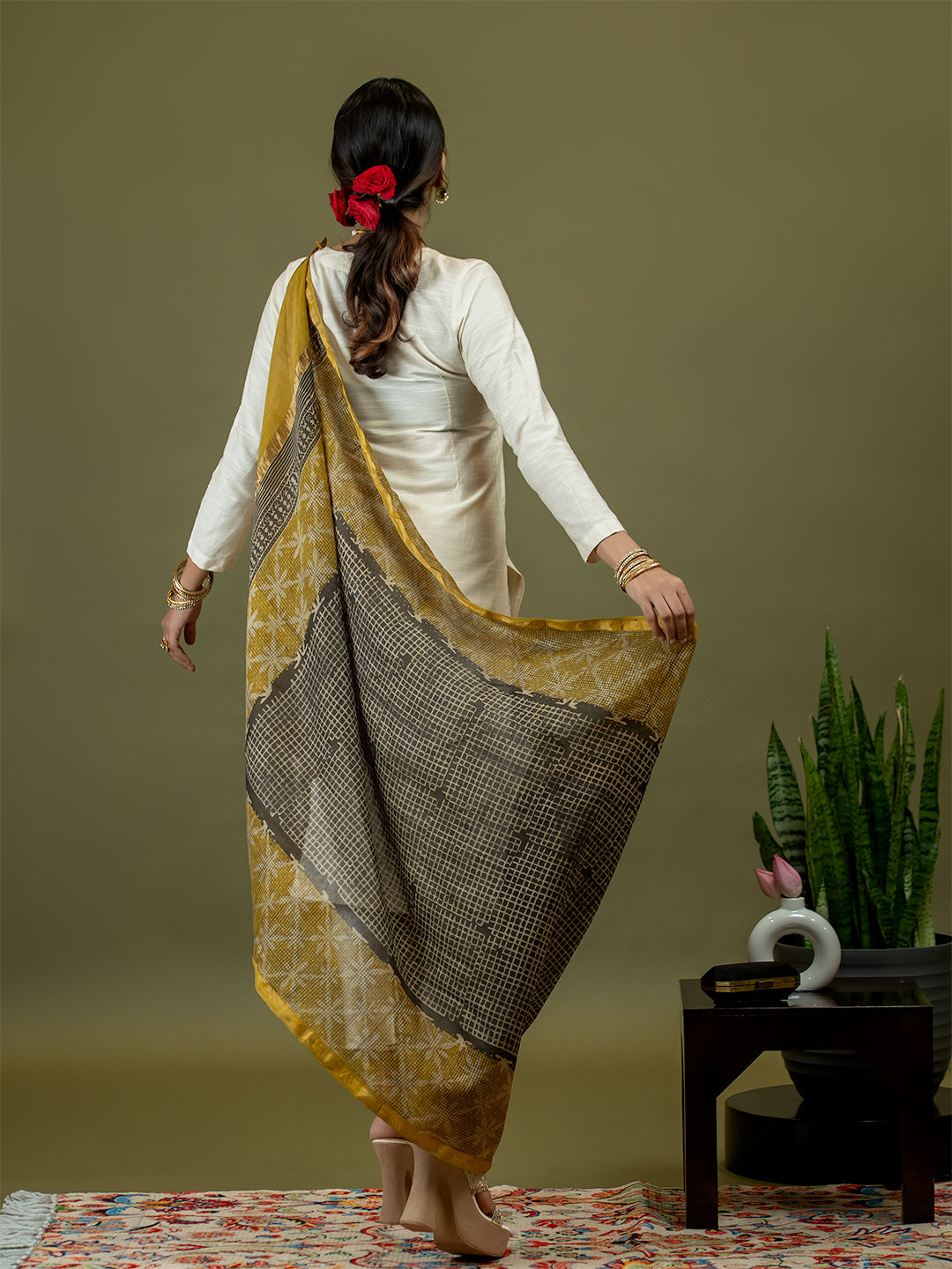 Chhavi Mustard Ajrakh Dupatta