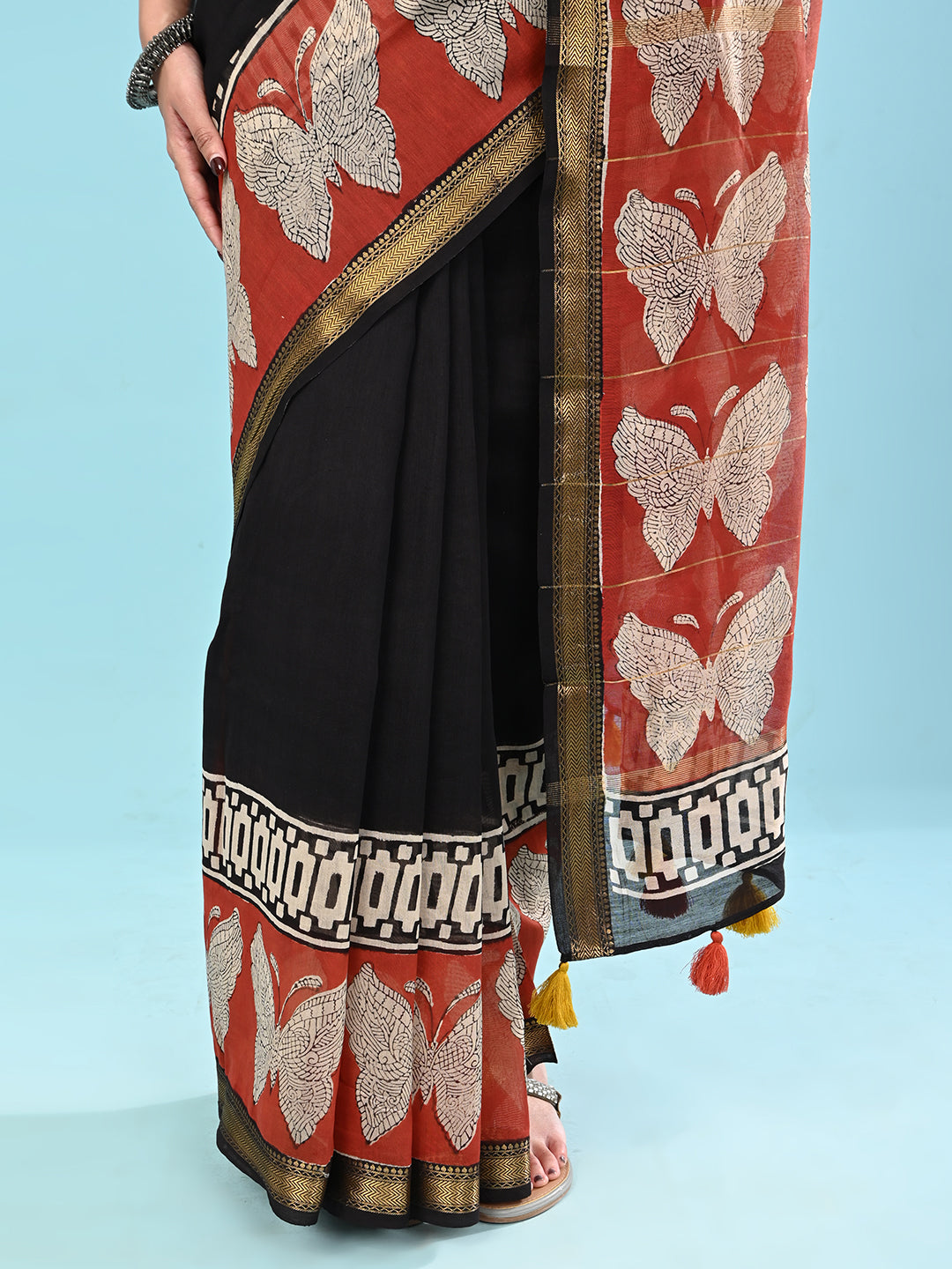 Pushpavali Black Block Print Saree