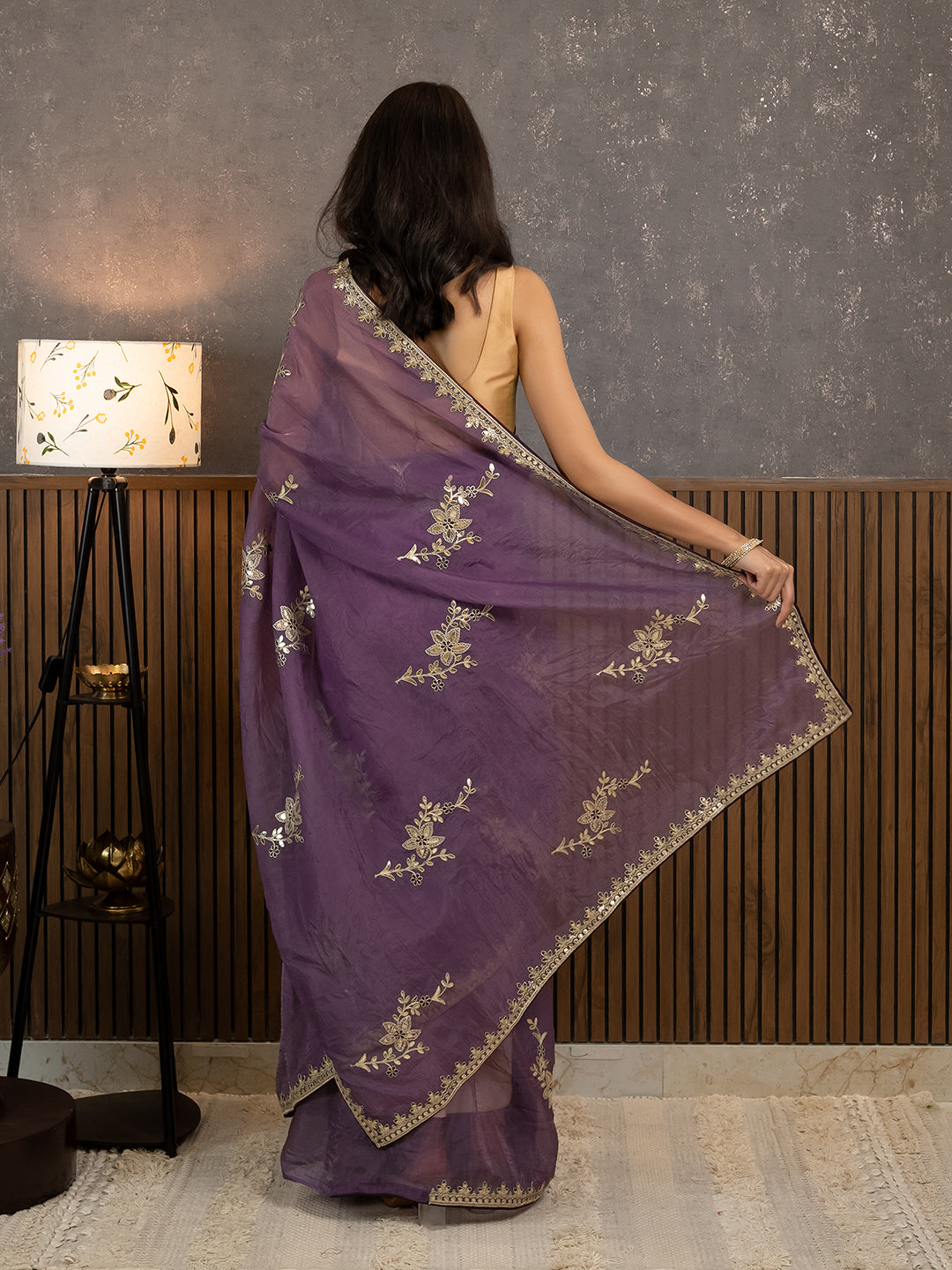 Gota Purple Embroidered Saree