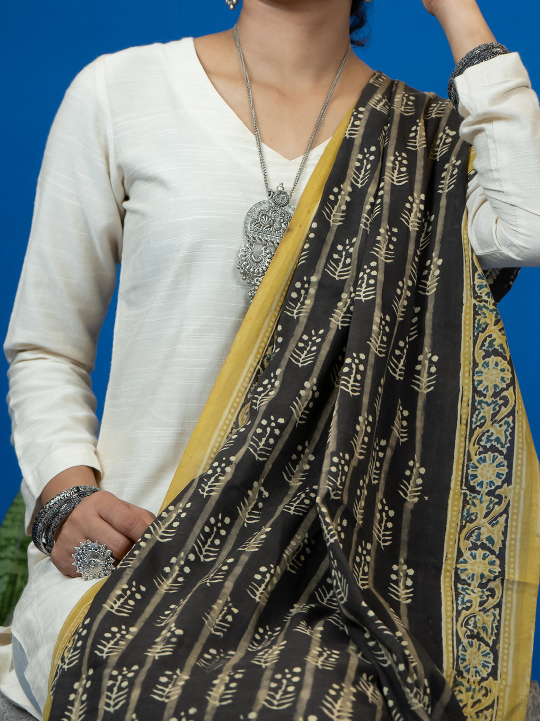 Kapas Brown Ajrakh Dupatta