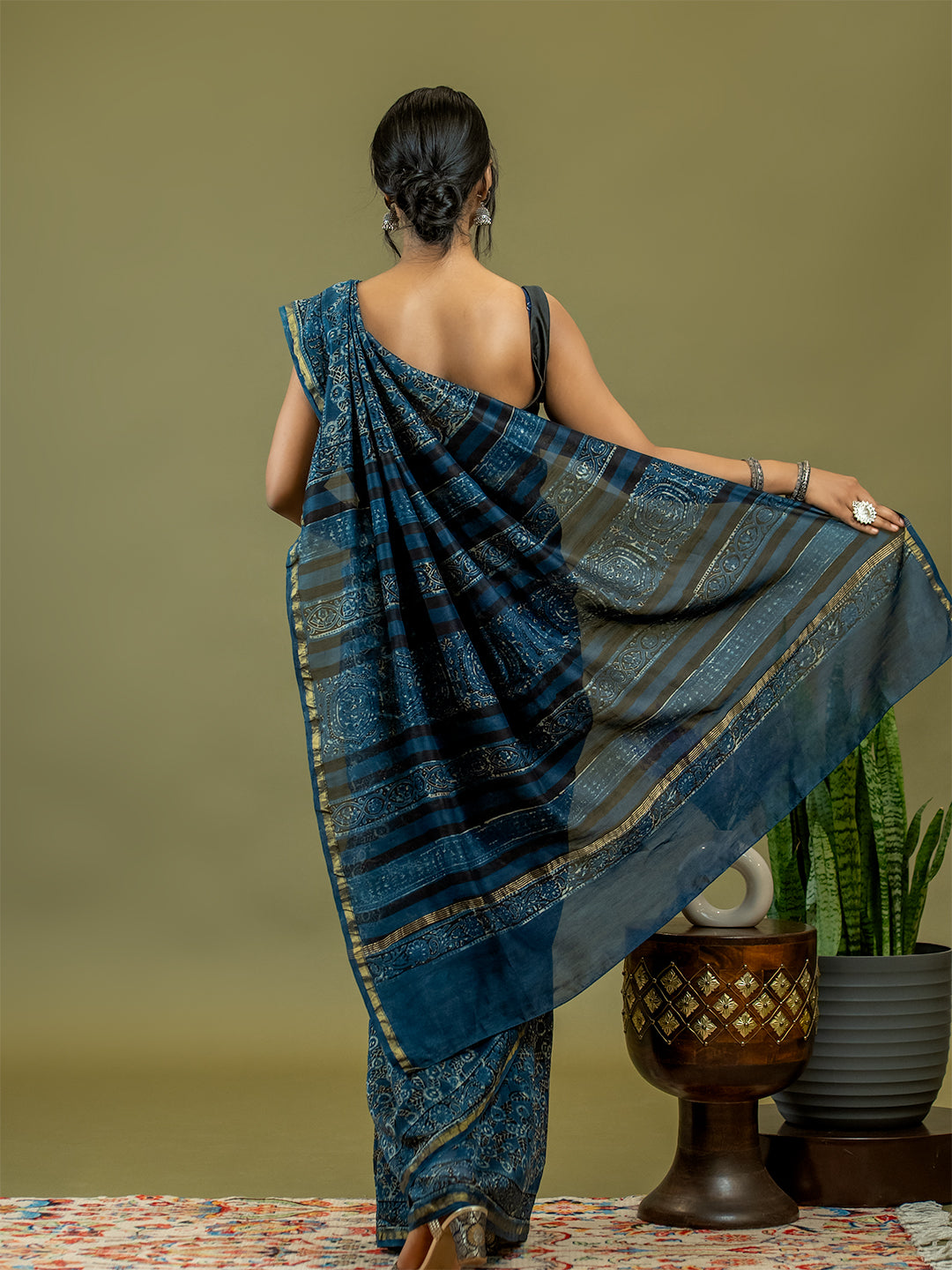 Raktika Indigo Ajrakh Saree