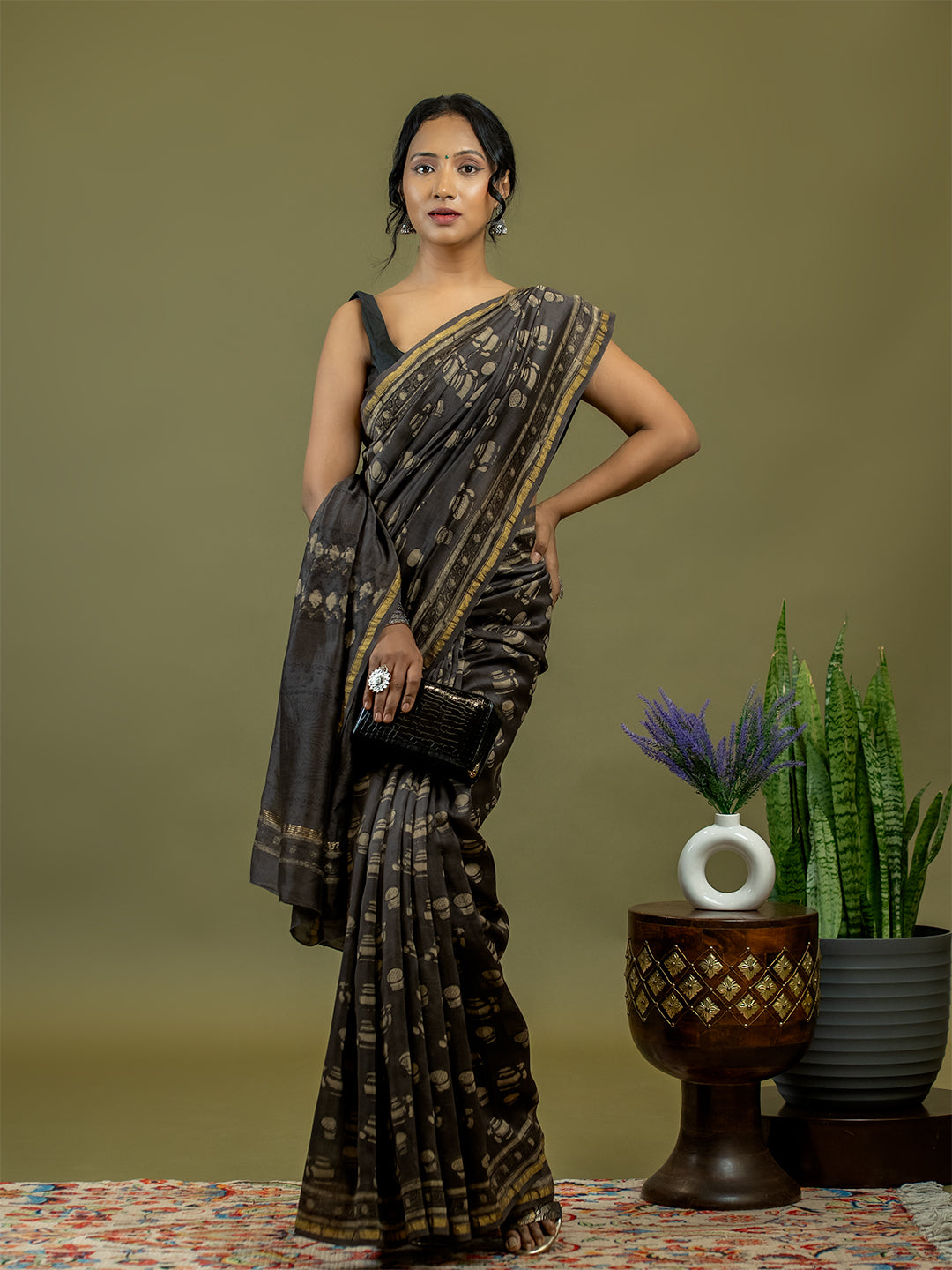 Avani Brown Ajrakh Saree
