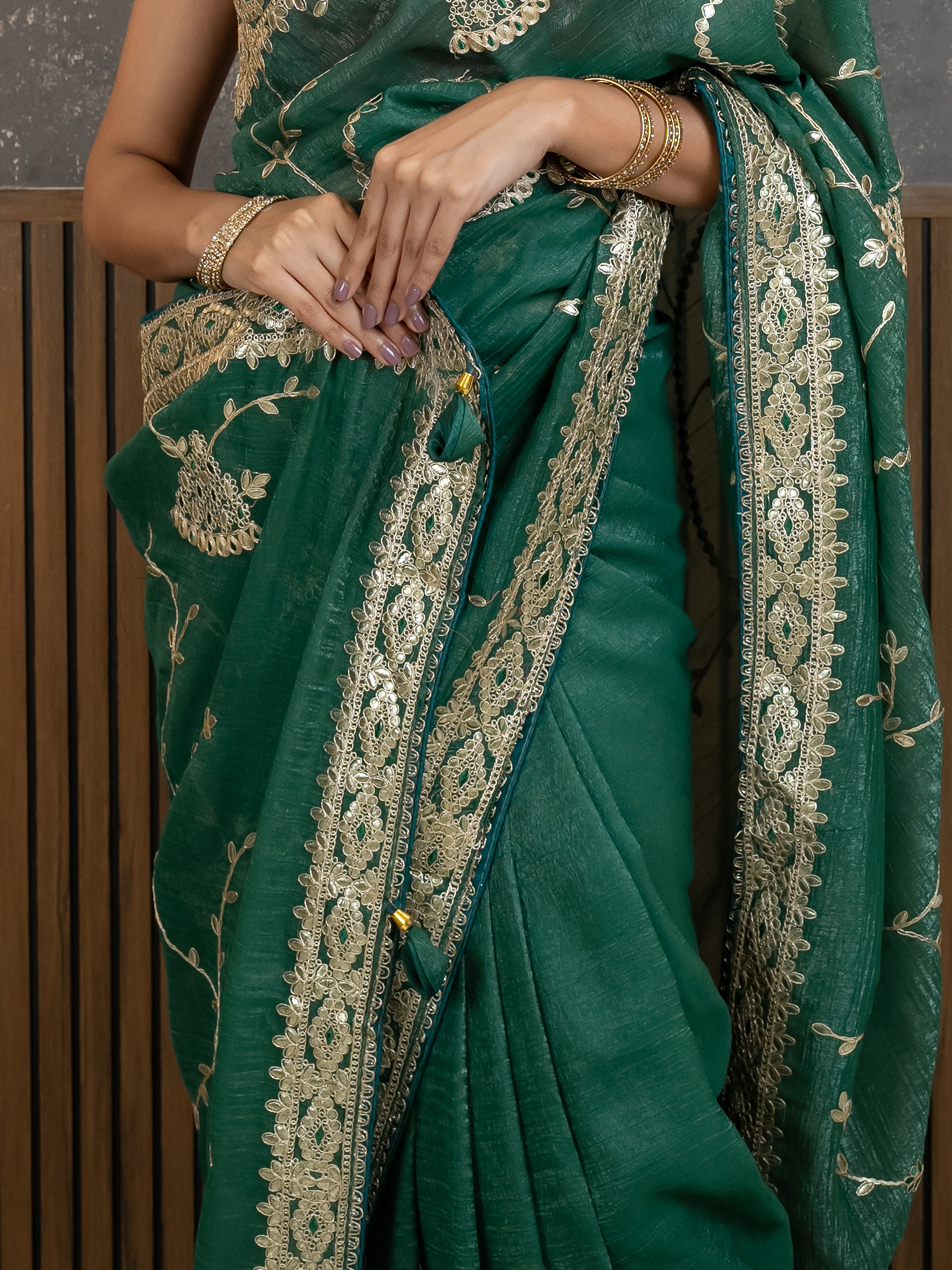 Gota Green Embroidered Saree