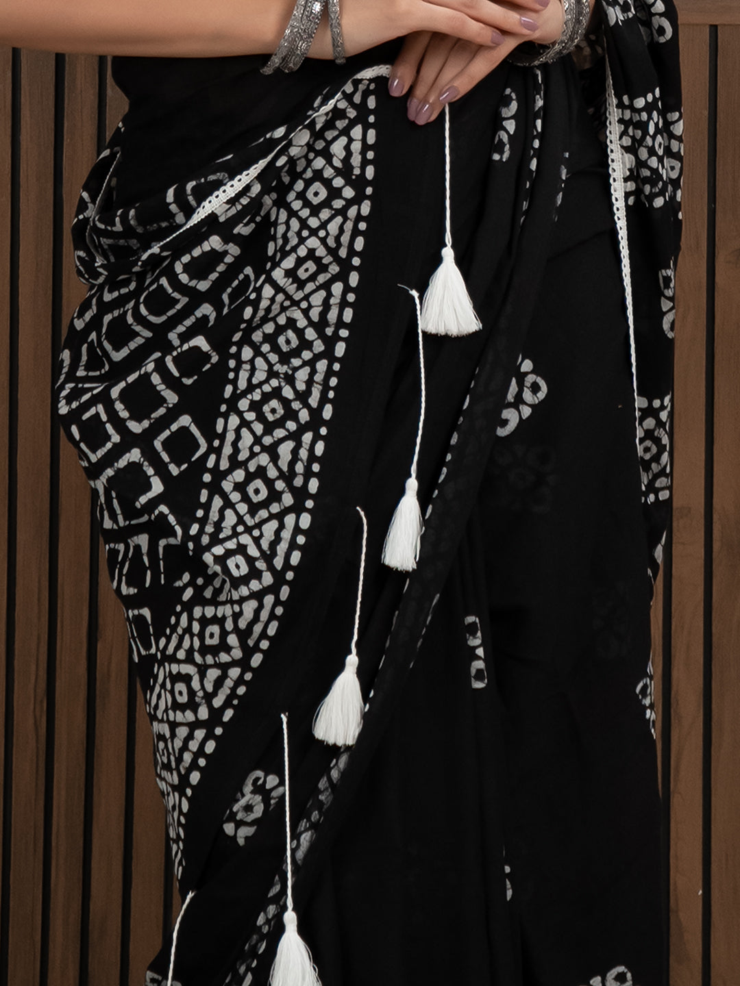 Suti Barfi Black Batik Saree