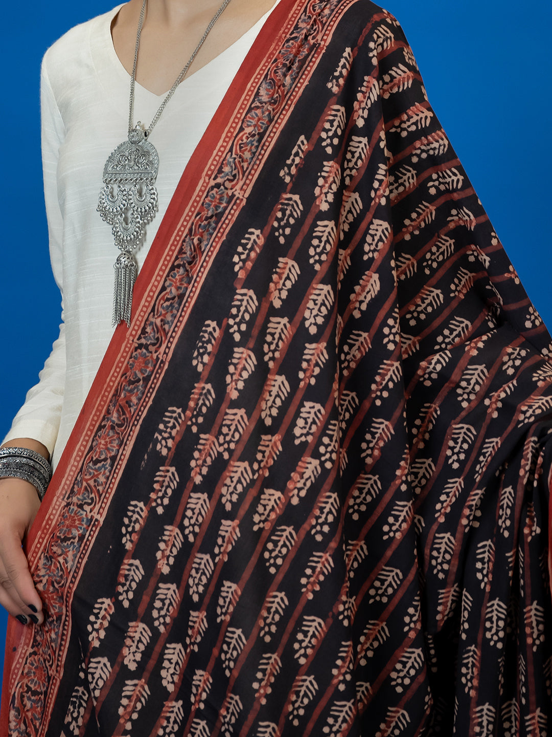 Kapas Black Ajrakh Dupatta