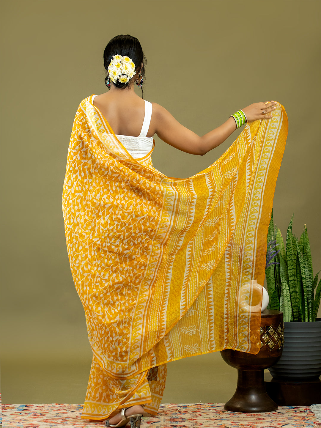 Vistaar Mustard Dabu Saree