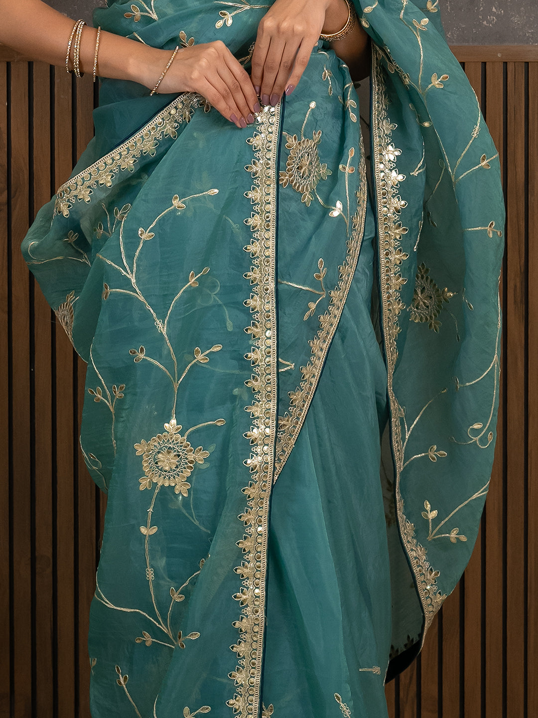 Gota Blue Embroidered Saree