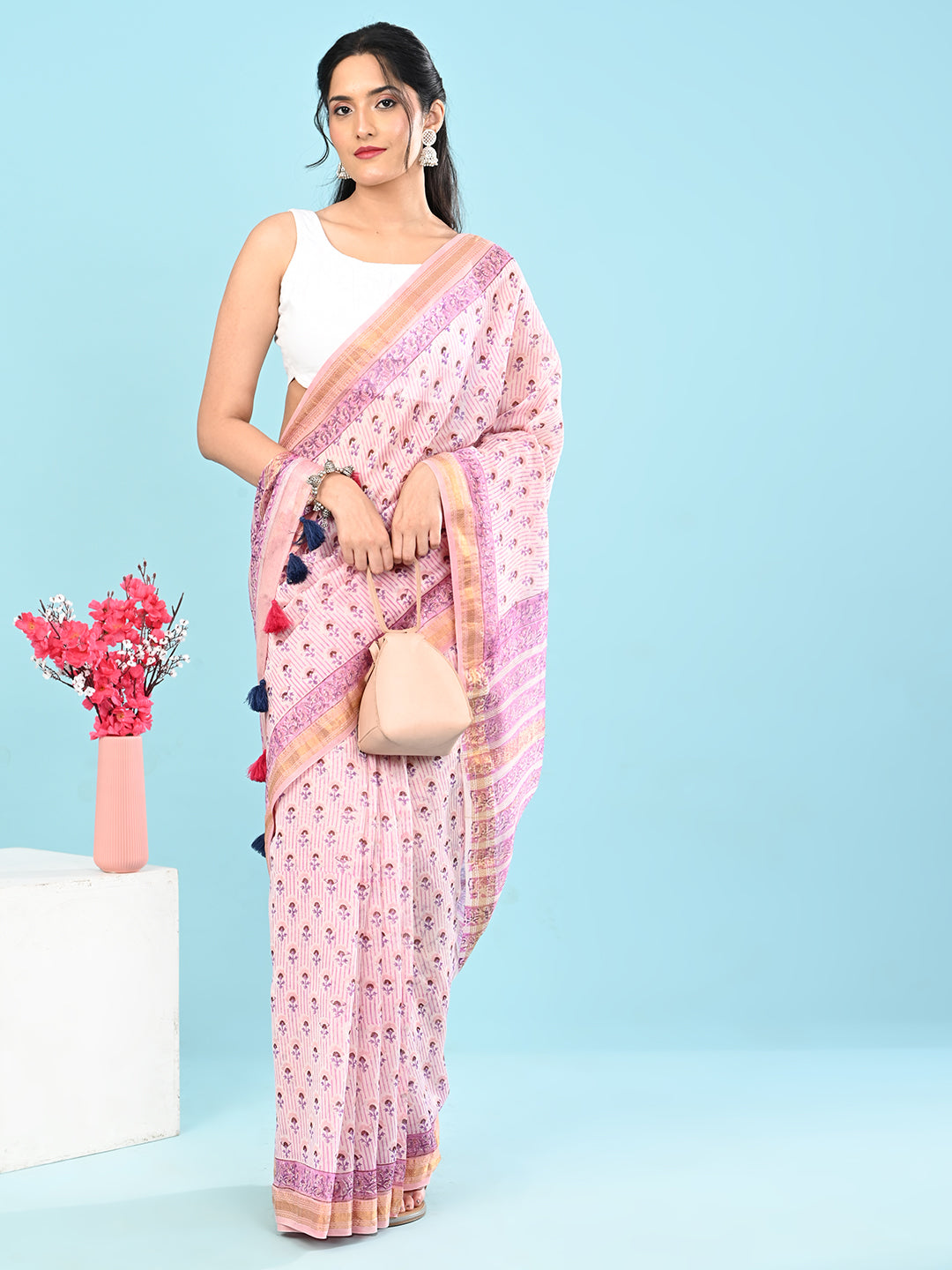 Marupushpa Lilac Block Print Saree