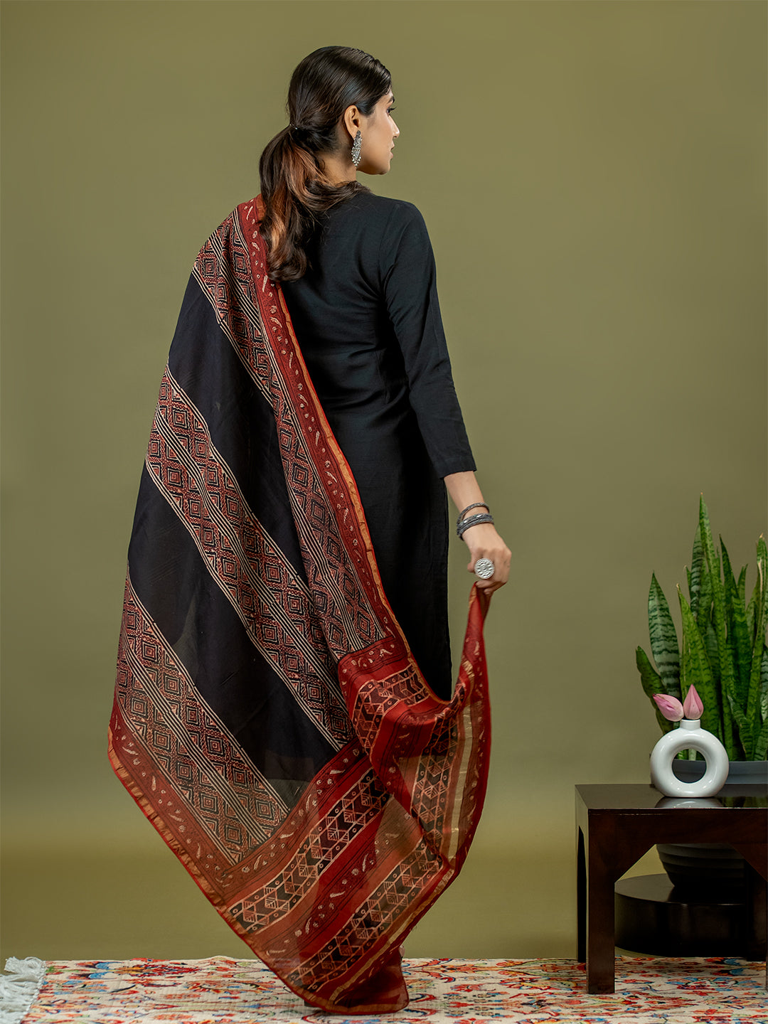 Khaasaj Black Ajrakh Dupatta