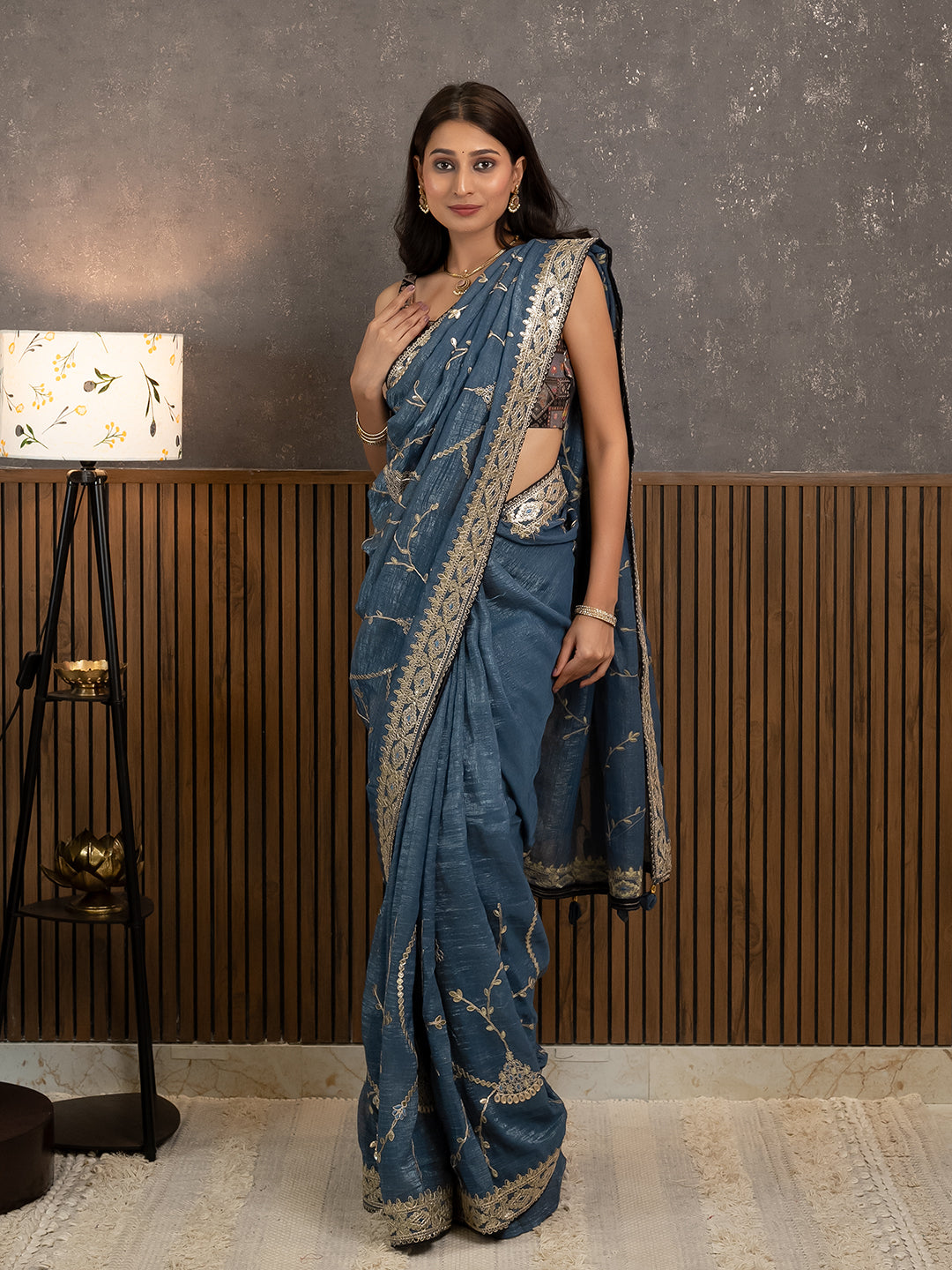 Gota Blue Embroidered Saree