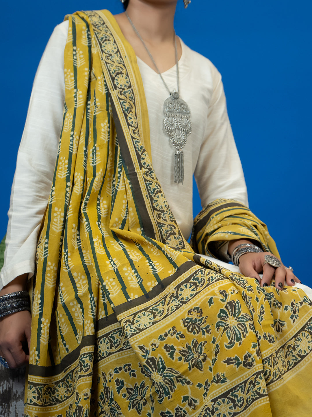 Kapas Mustard Ajrakh Dupatta