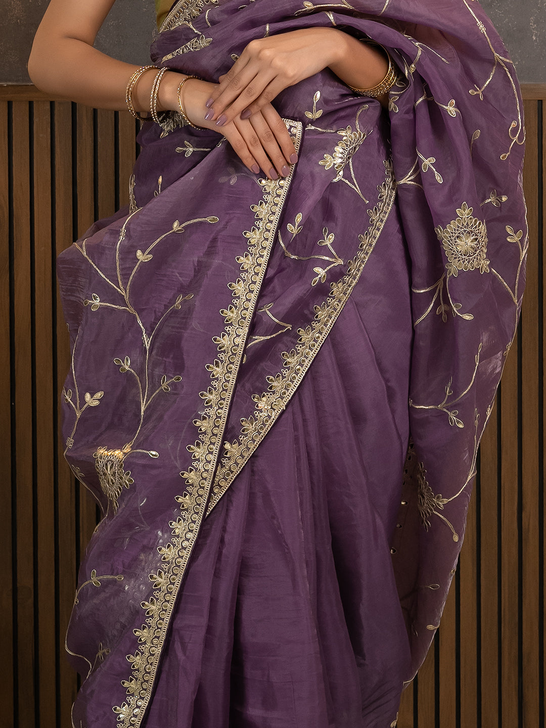 Gota Purple Embroidered Saree