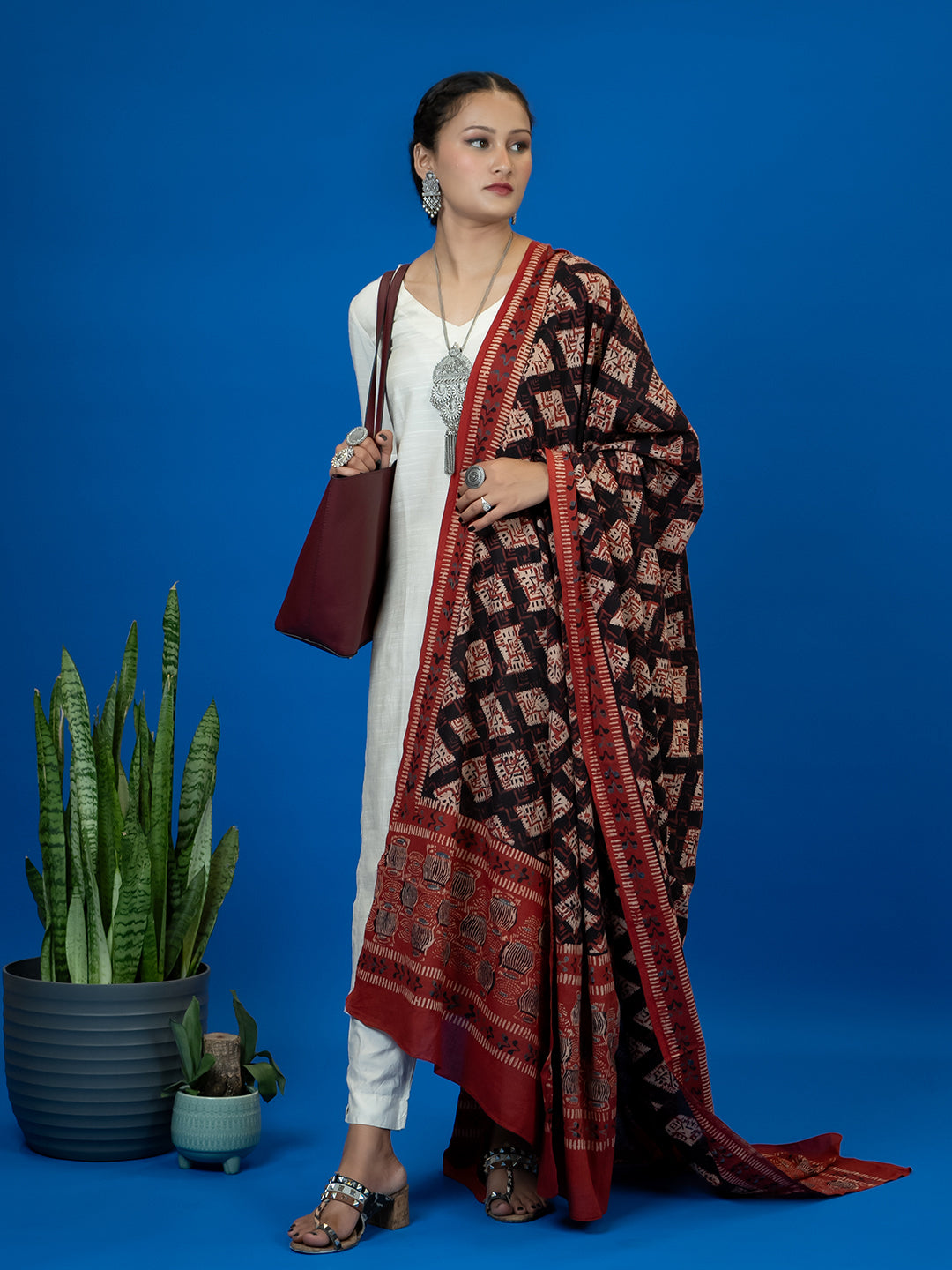 Kapas Black Ajrakh Dupatta