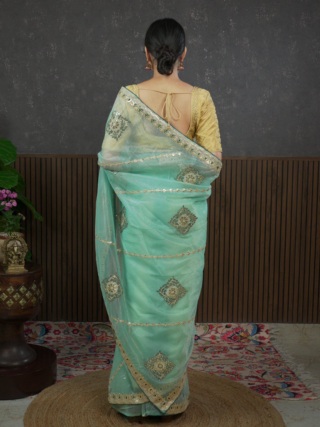 Gota Sea-Green Embroidered Saree