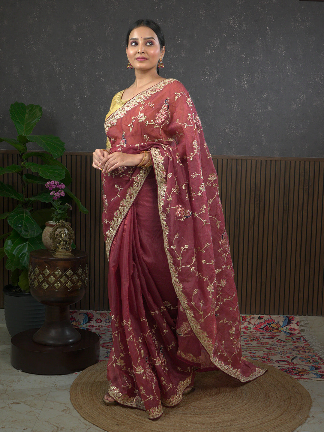 Gota Maroon Embroidered Saree