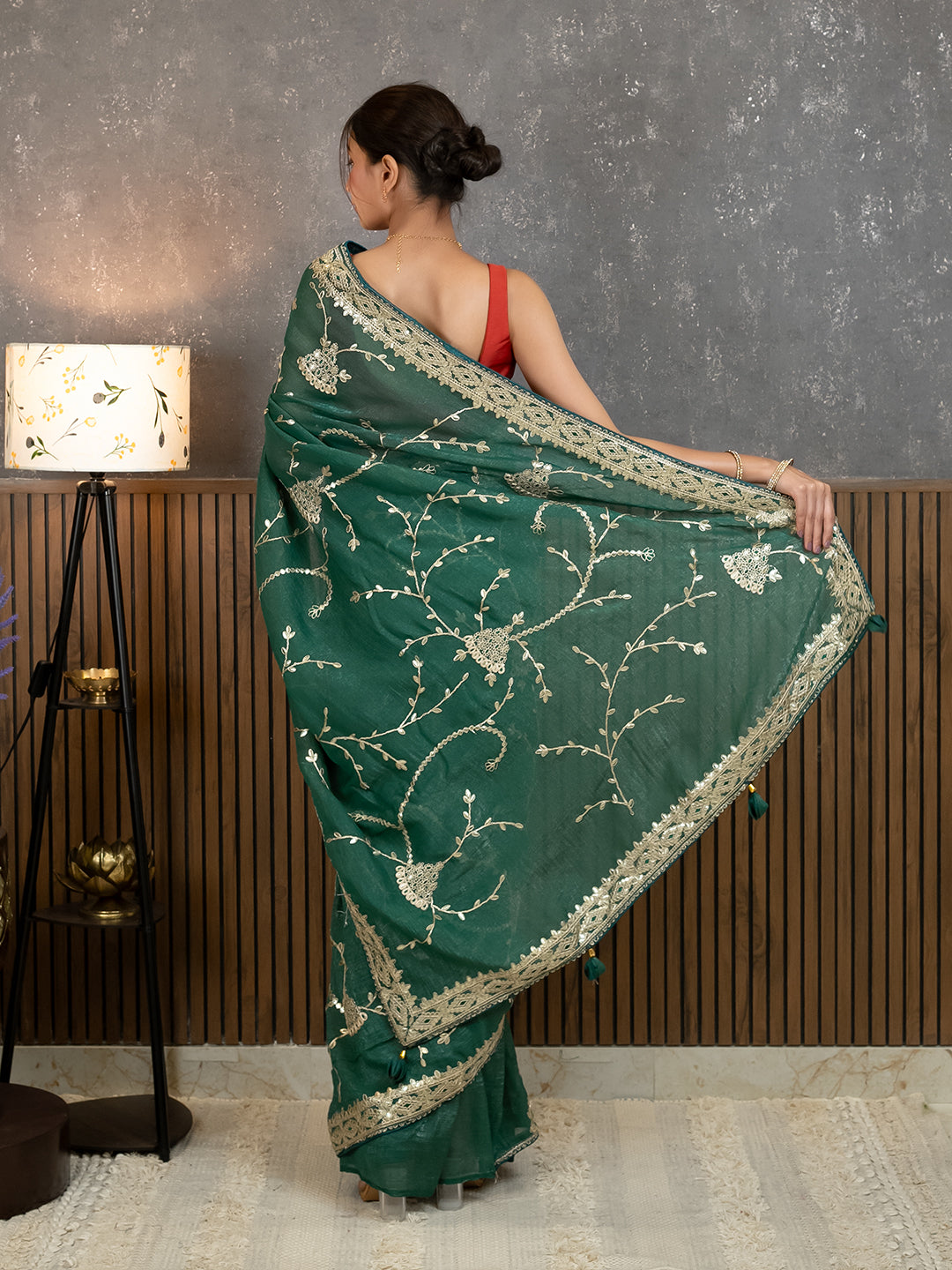 Gota Green Embroidered Saree