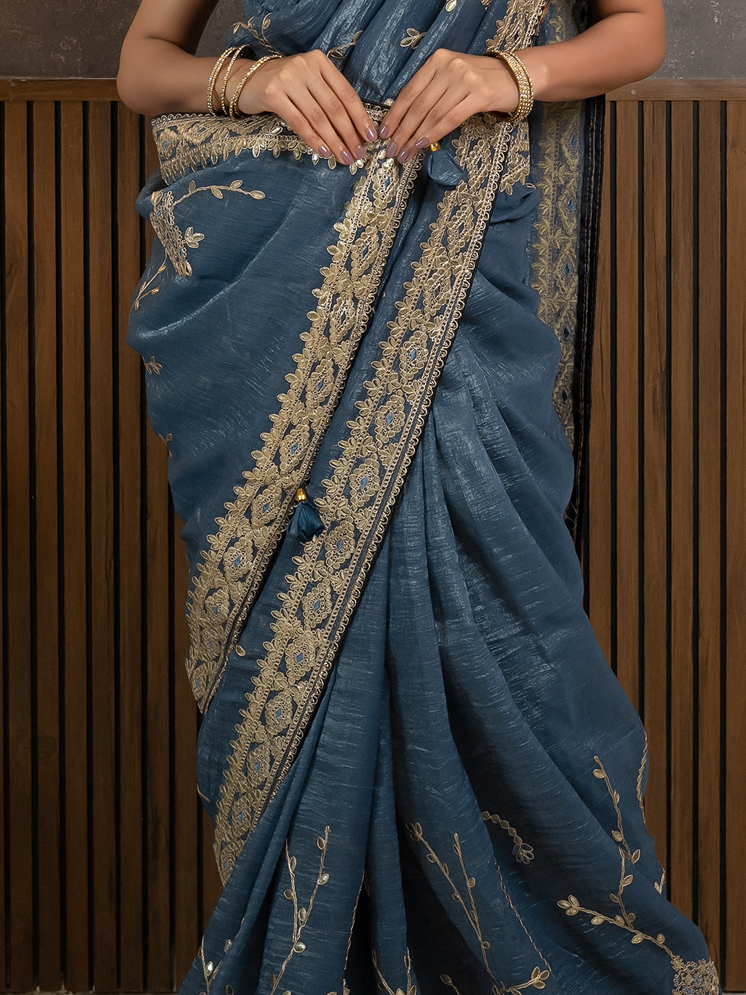 Gota Blue Embroidered Saree