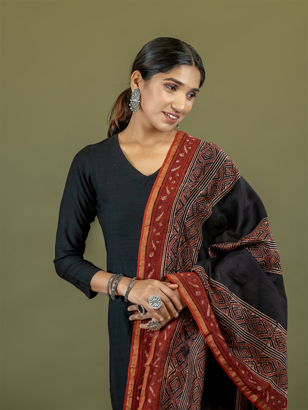 Khaasaj Black Ajrakh Dupatta