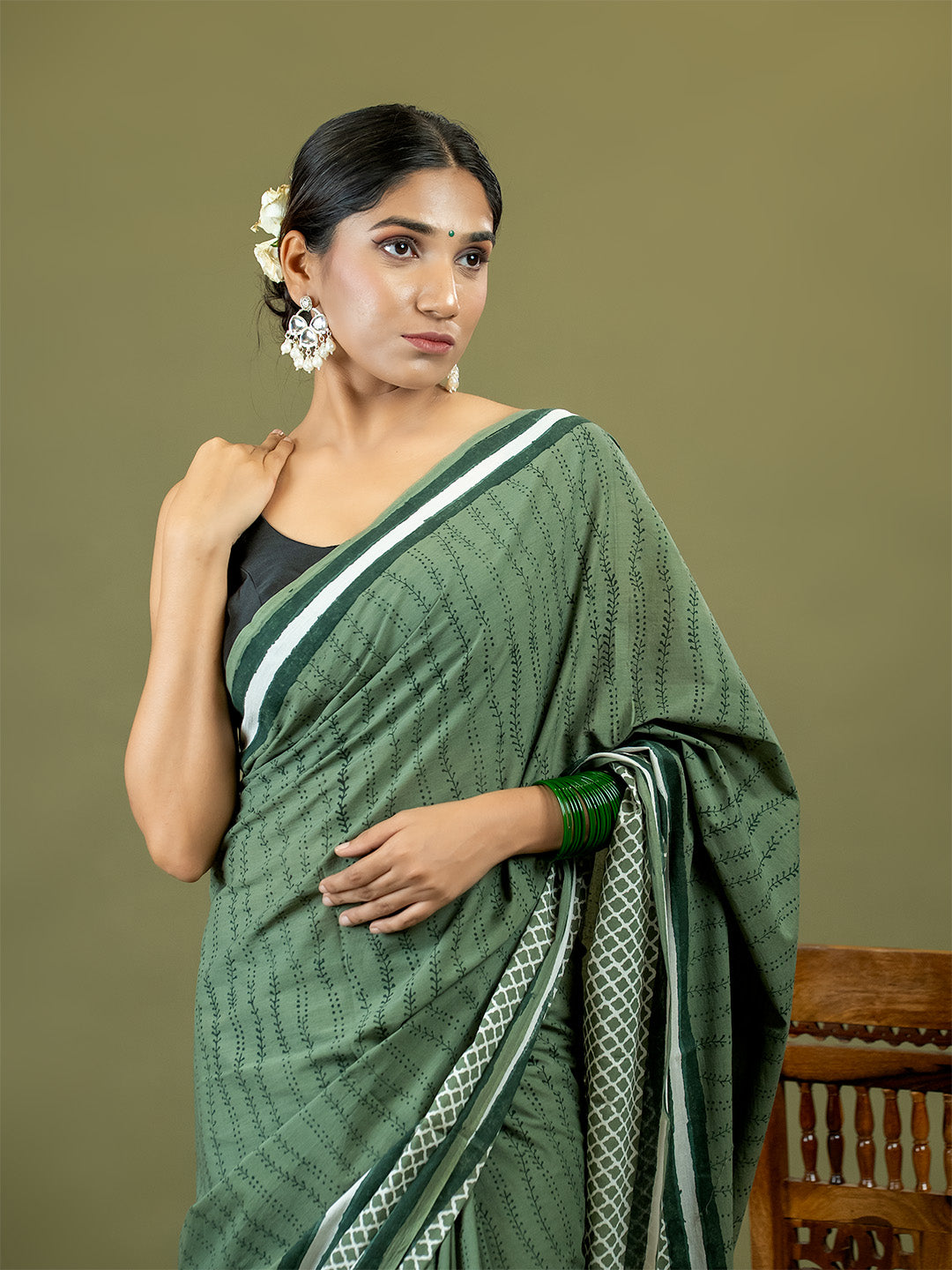 Nira Olive Dabu Saree