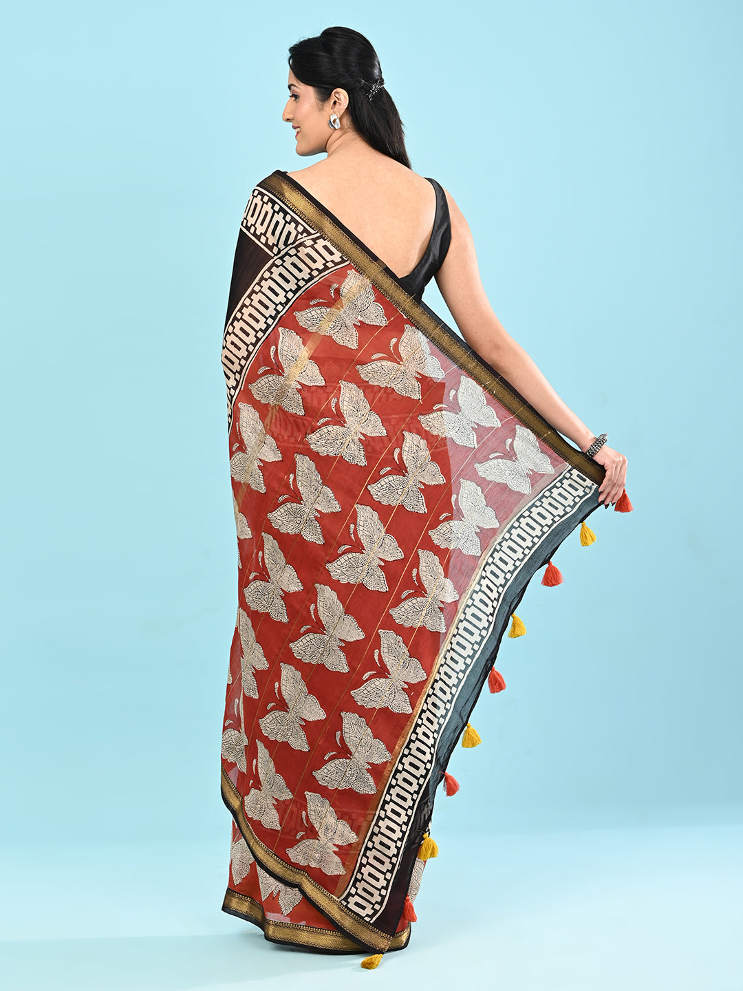 Pushpavali Black Block Print Saree