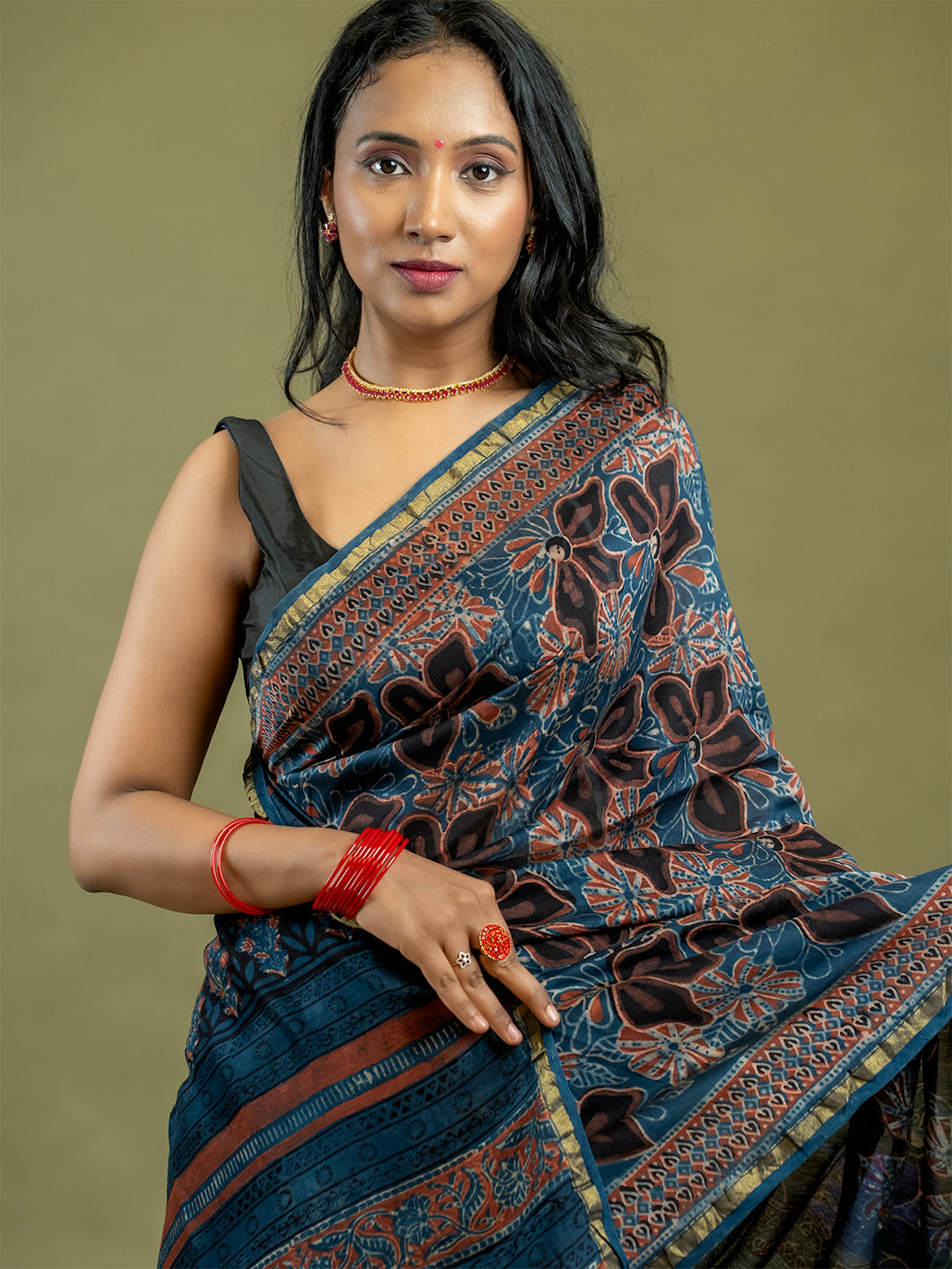 Raktika Indigo Ajrakh Saree