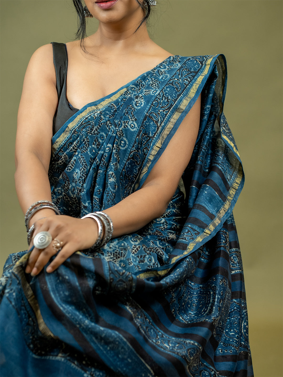 Raktika Indigo Ajrakh Saree