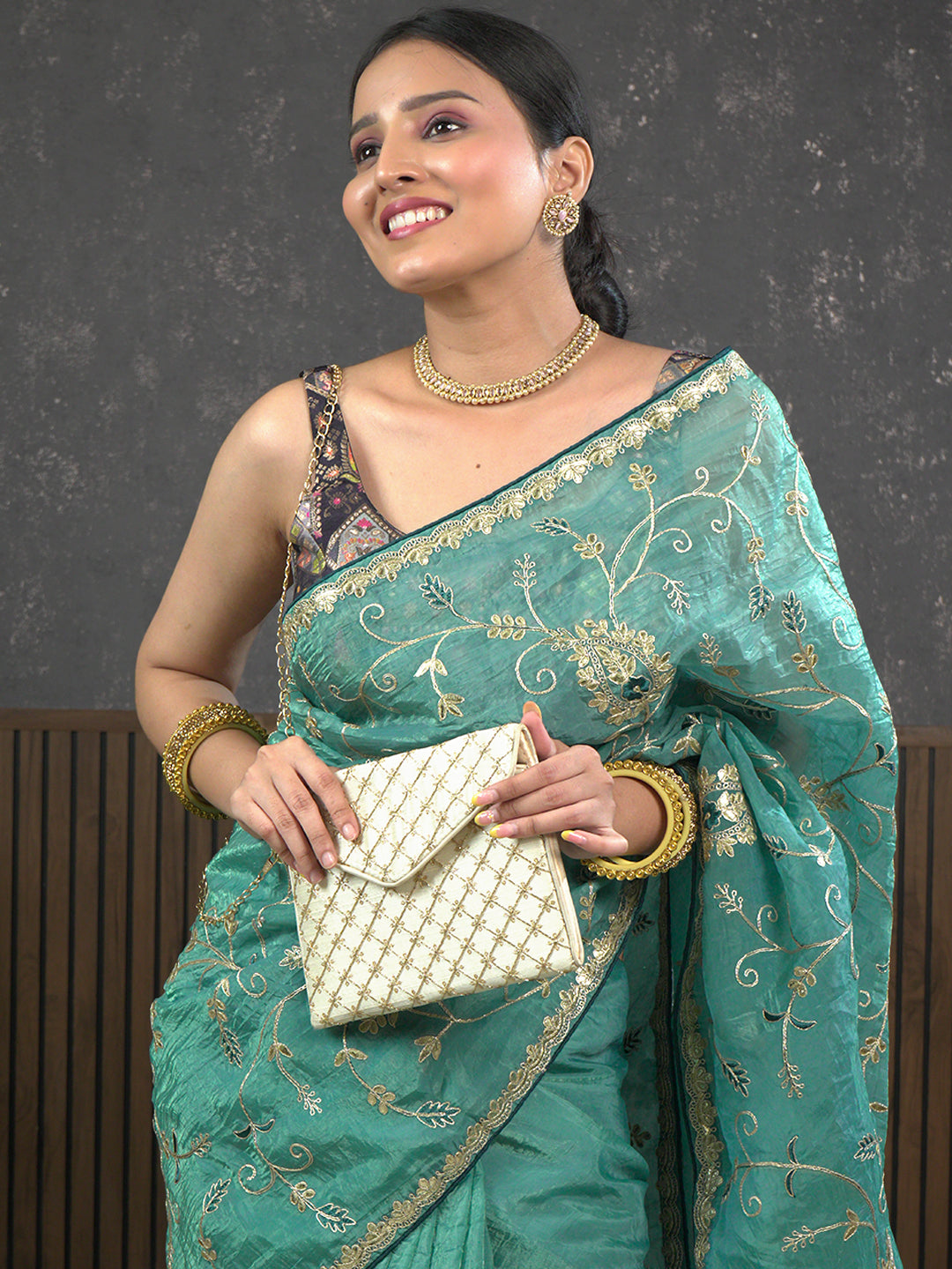 Gota Blue Embroidered Saree