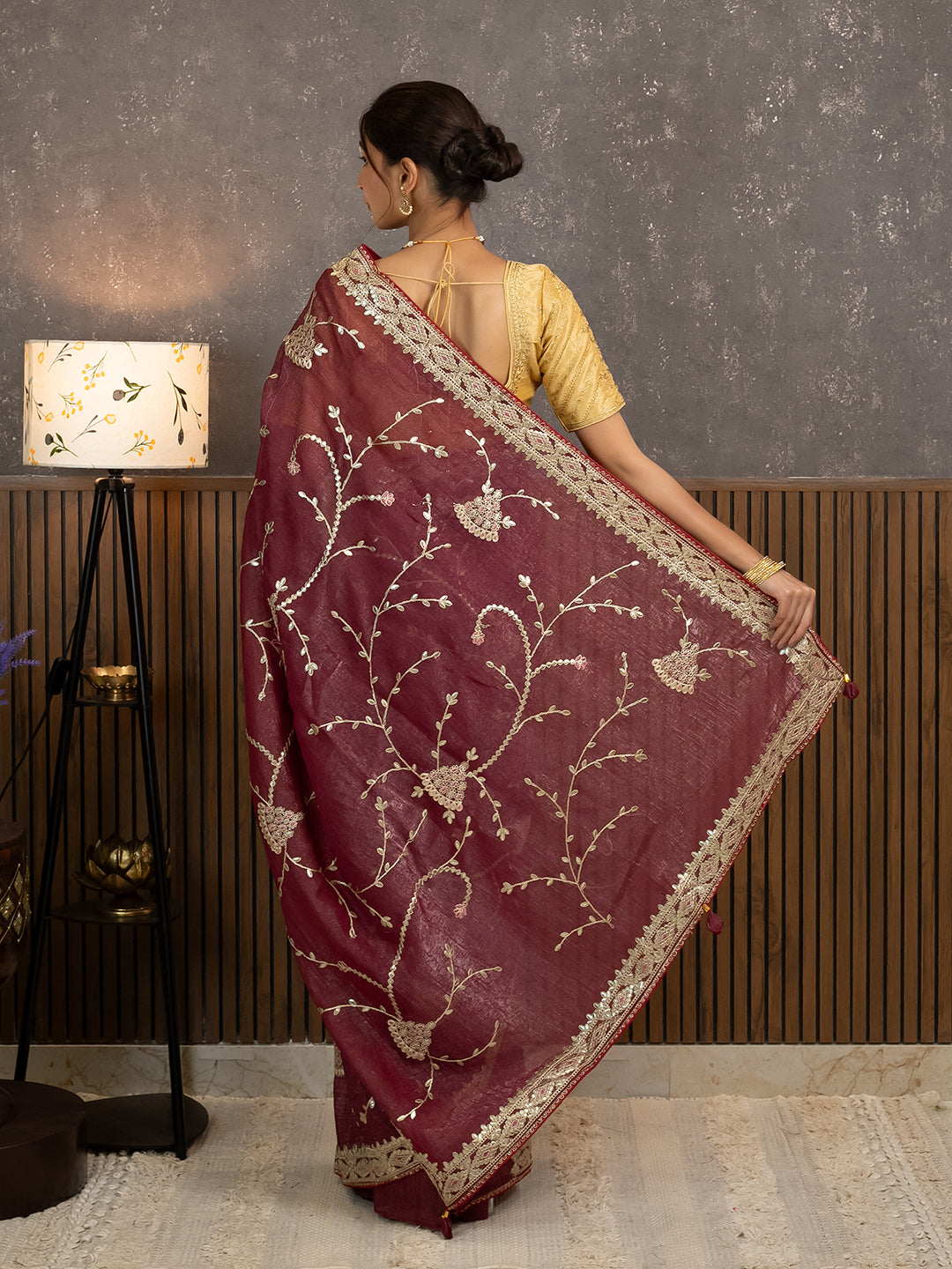 Gota Maroon Embroidered Saree