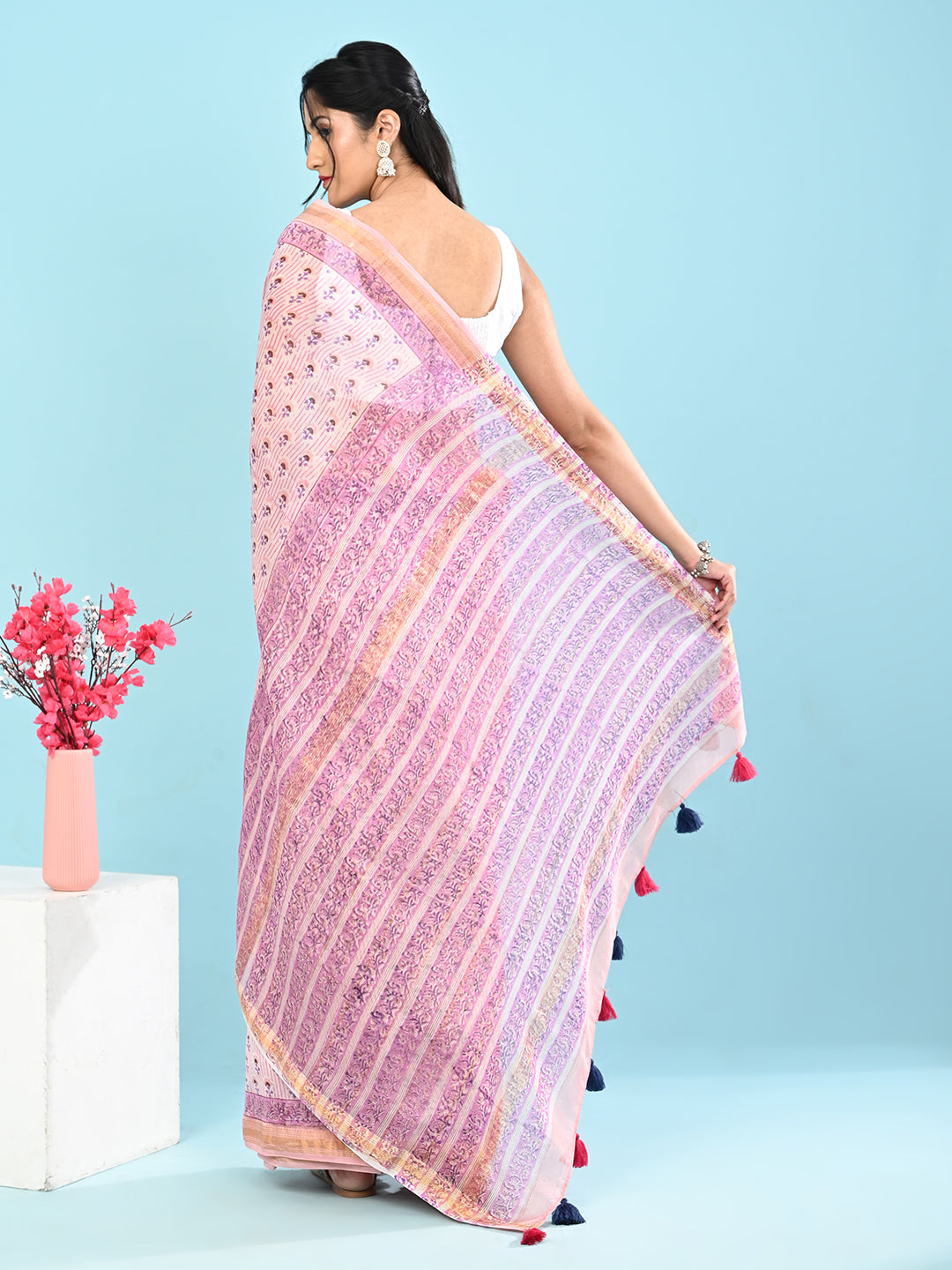 Marupushpa Lilac Block Print Saree