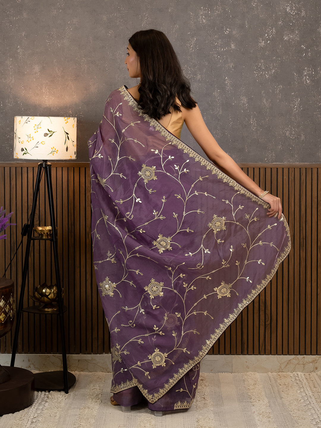 Gota Purple Embroidered Saree