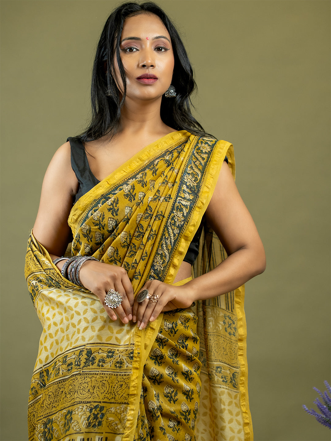 Saanjhi Mustard Ajrakh Saree