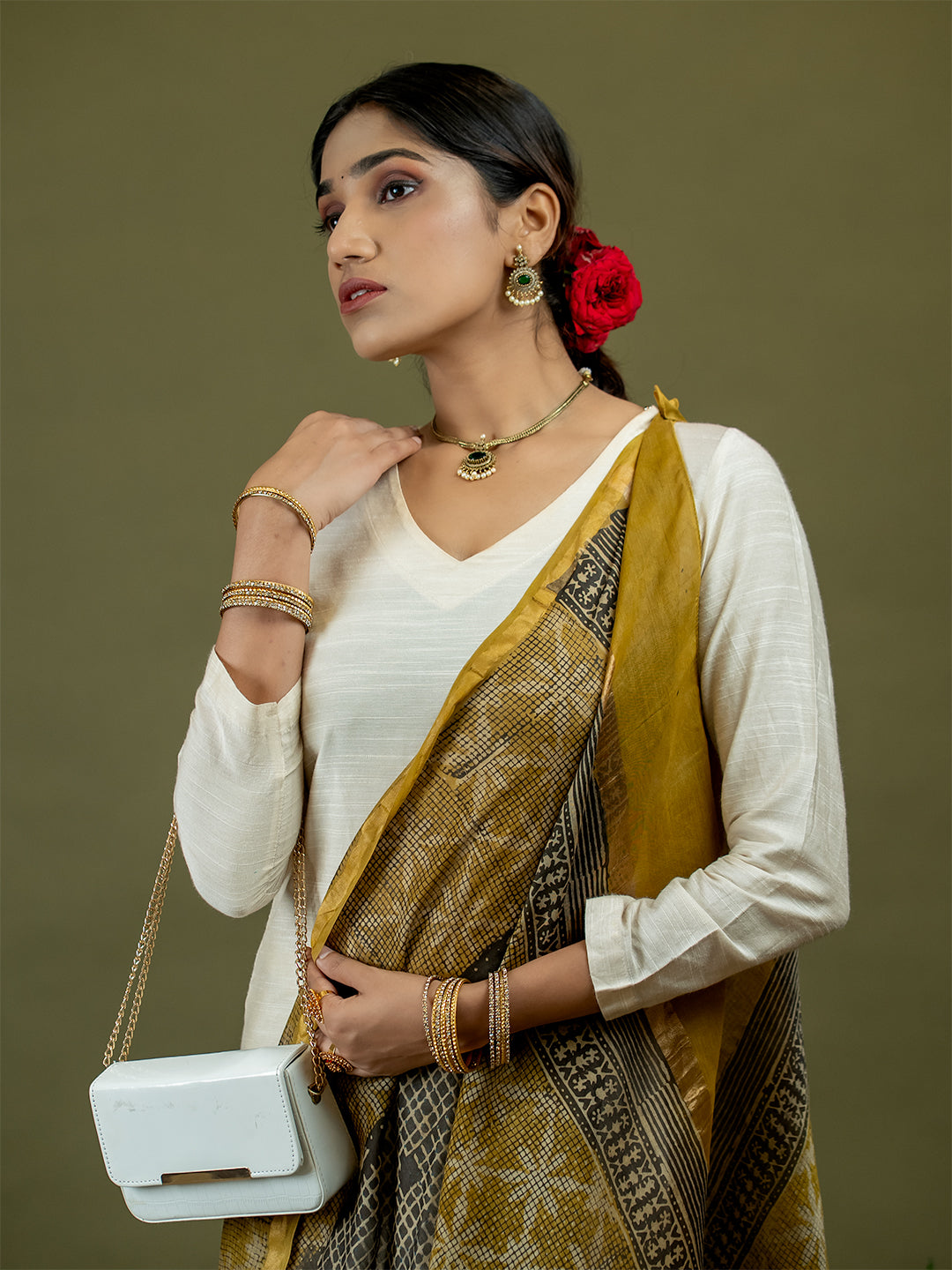 Chhavi Mustard Ajrakh Dupatta