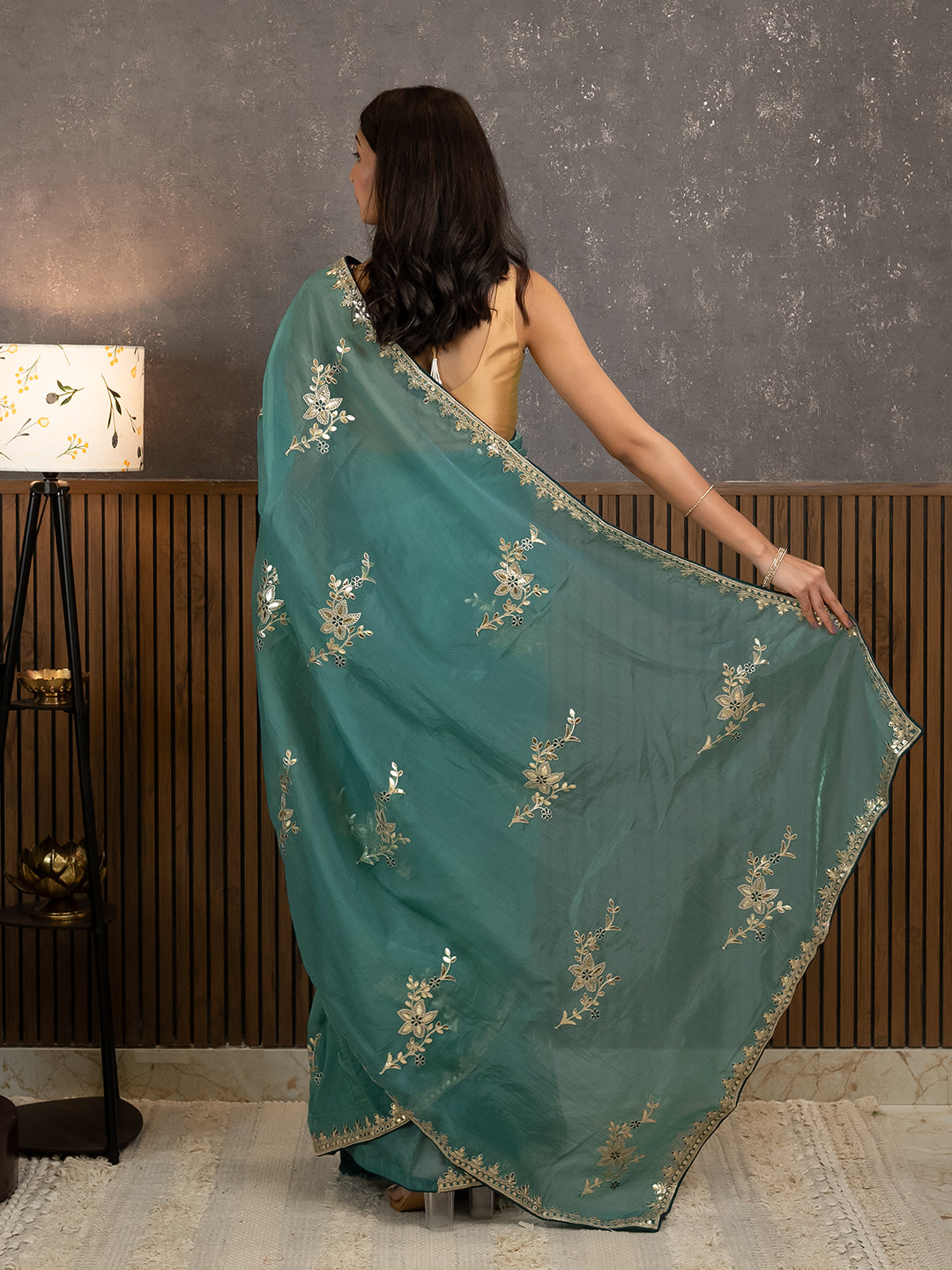 Gota Blue Embroidered Saree