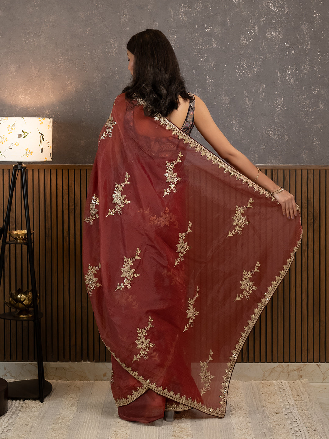 Gota Maroon Embroidered Saree