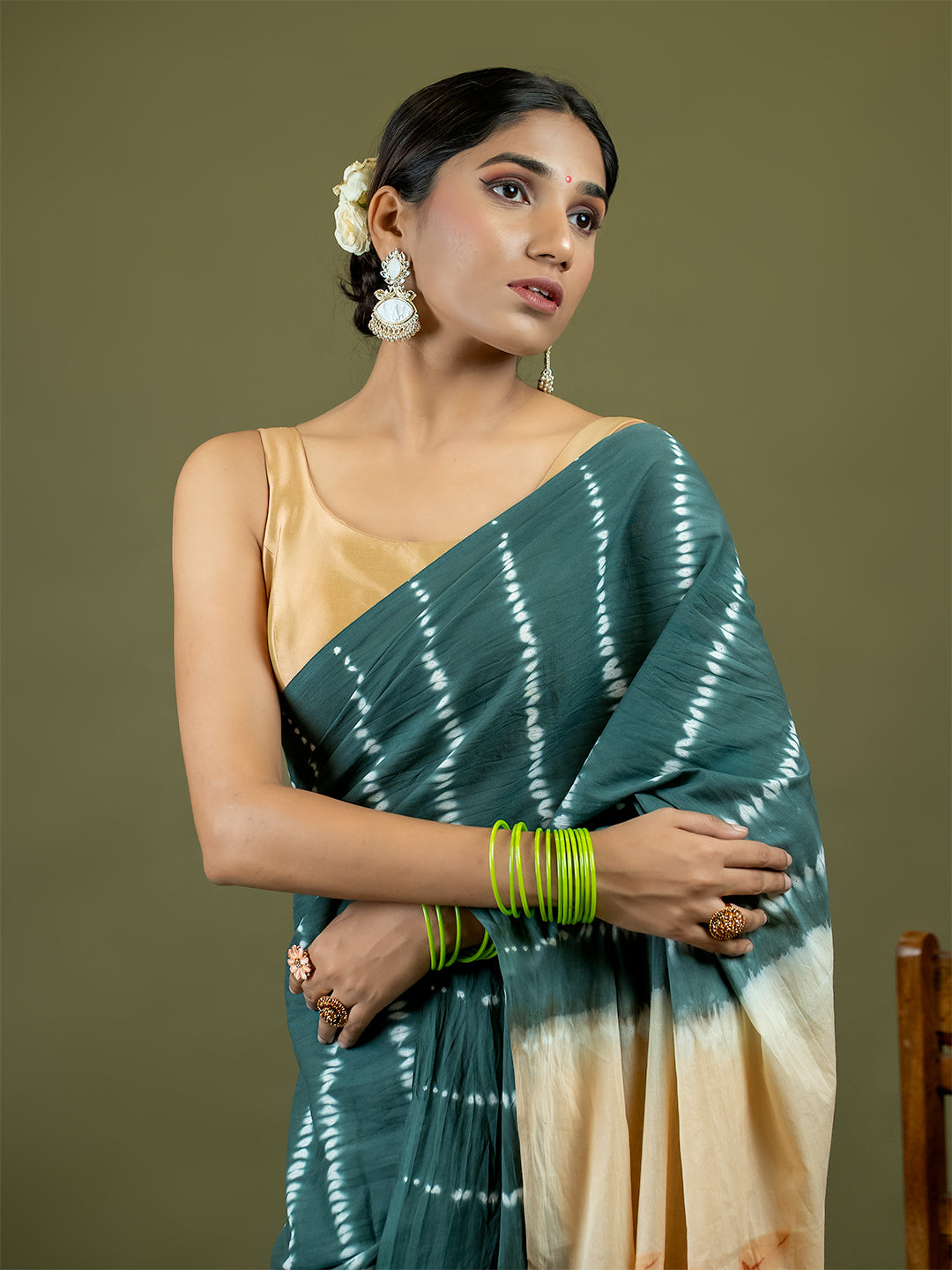 Leelaa Grey Shibori Saree