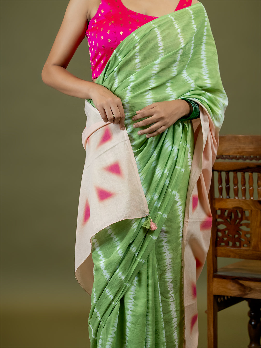 Leelaa Limegreen Shibori Saree