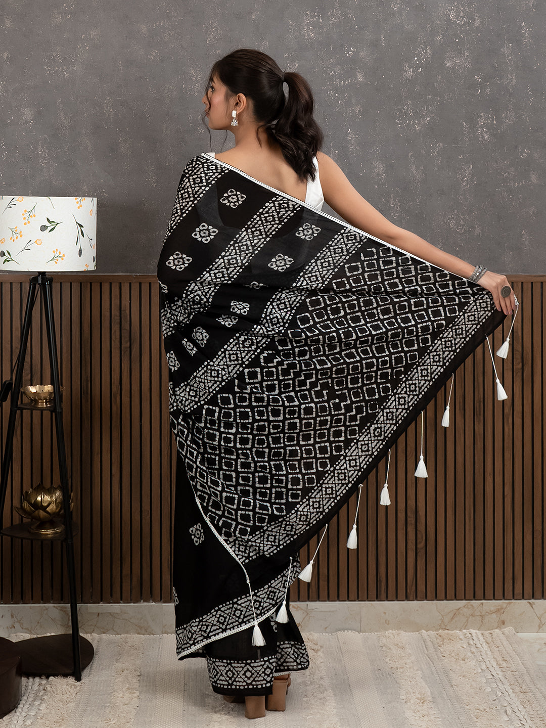 Suti Barfi Black Batik Saree
