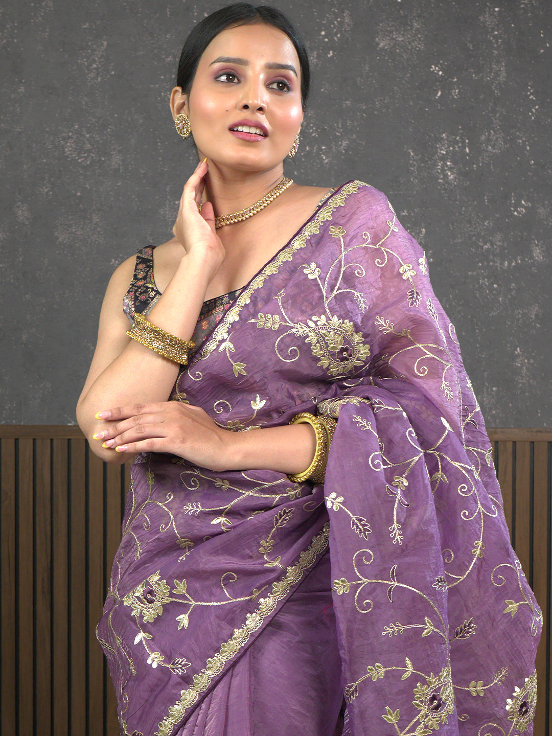 Gota Lavender Embroidered Saree