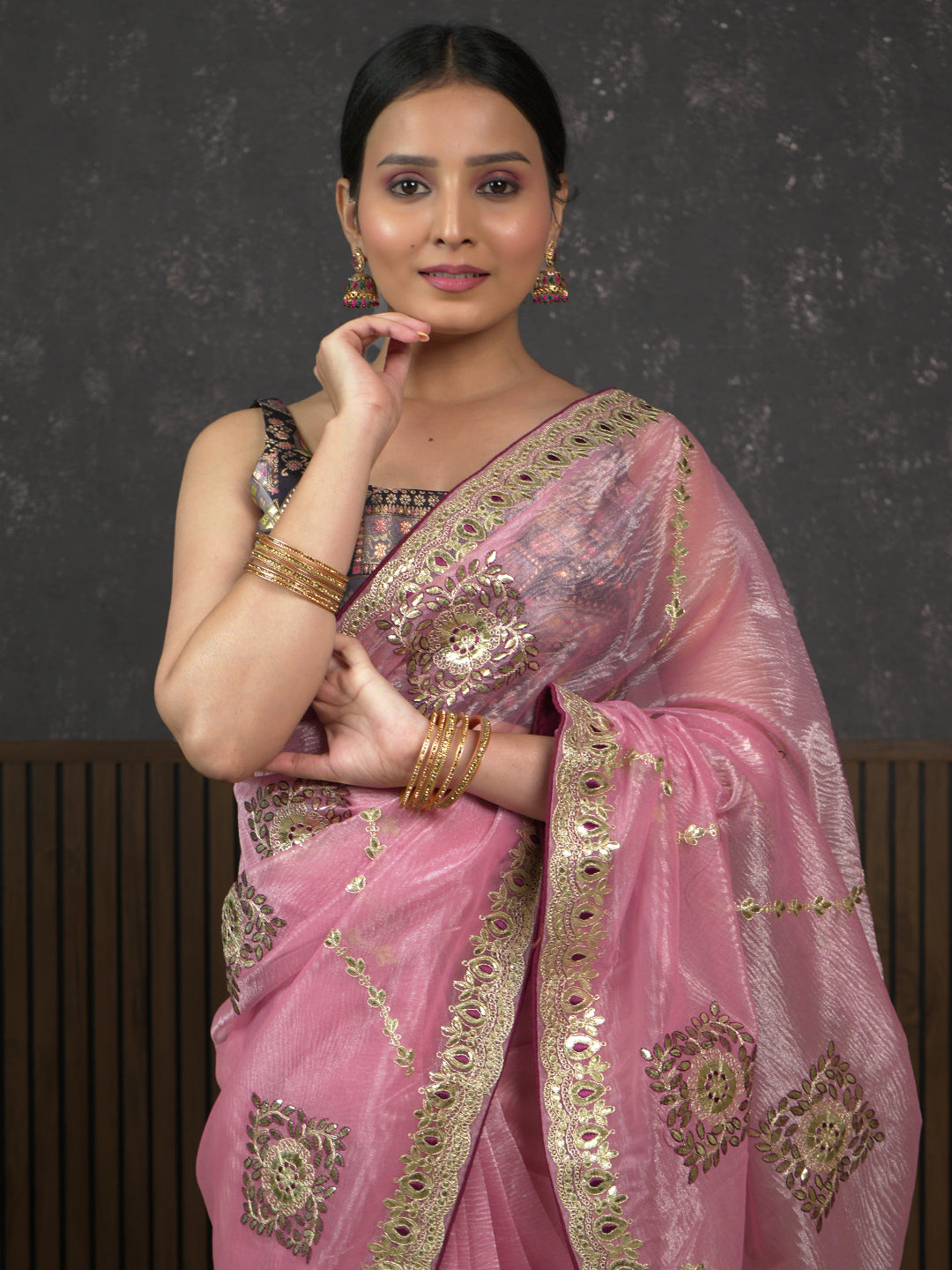 Gota Pink Embroidered Saree