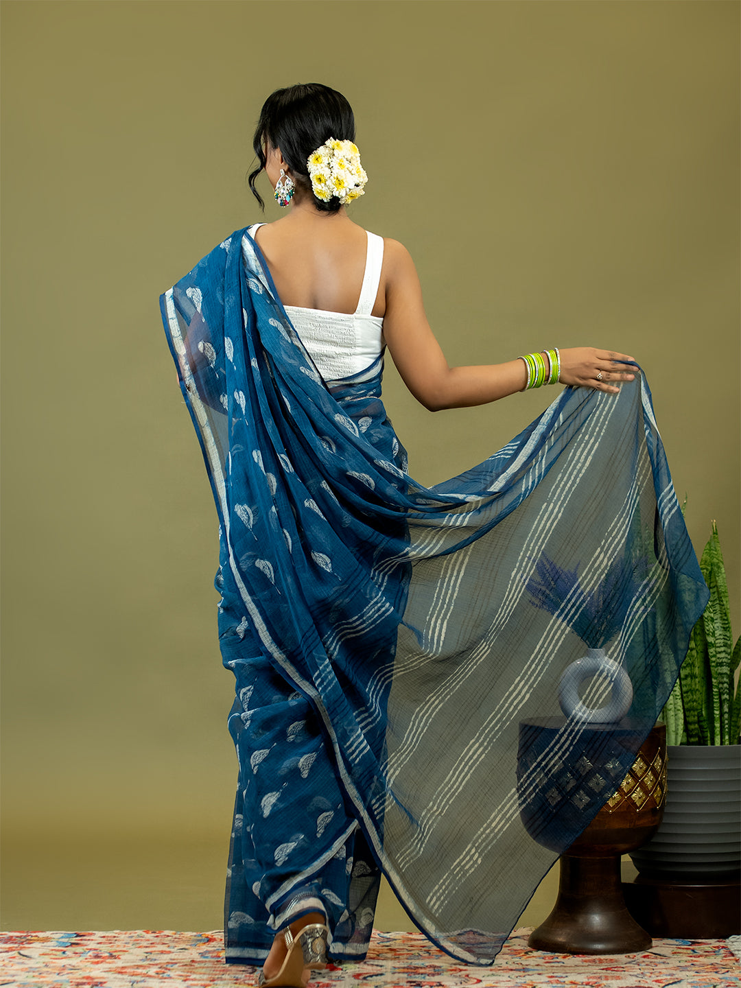 Gauraiya Indigo Dabu Saree