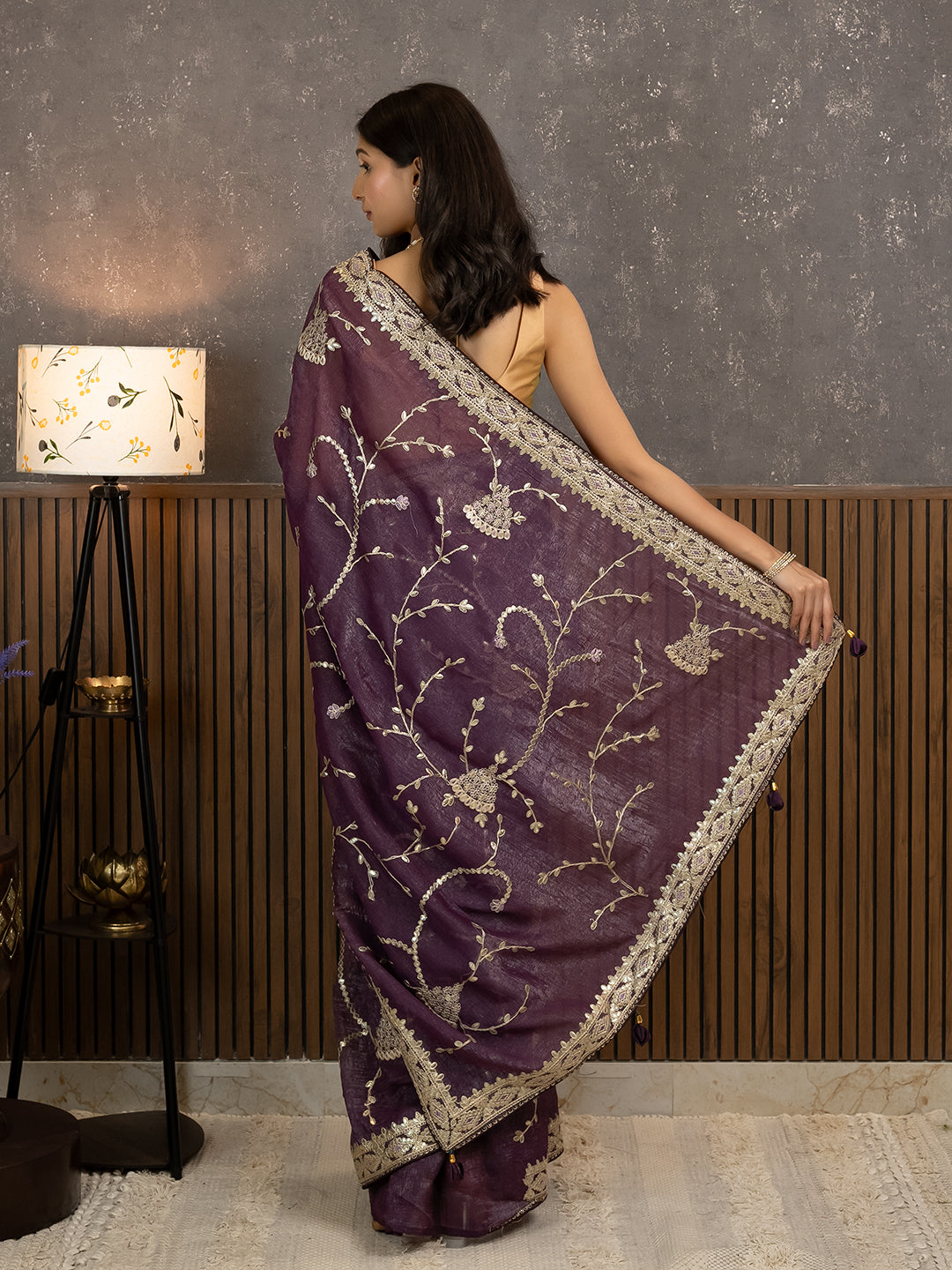 Gota Purple Embroidered Saree