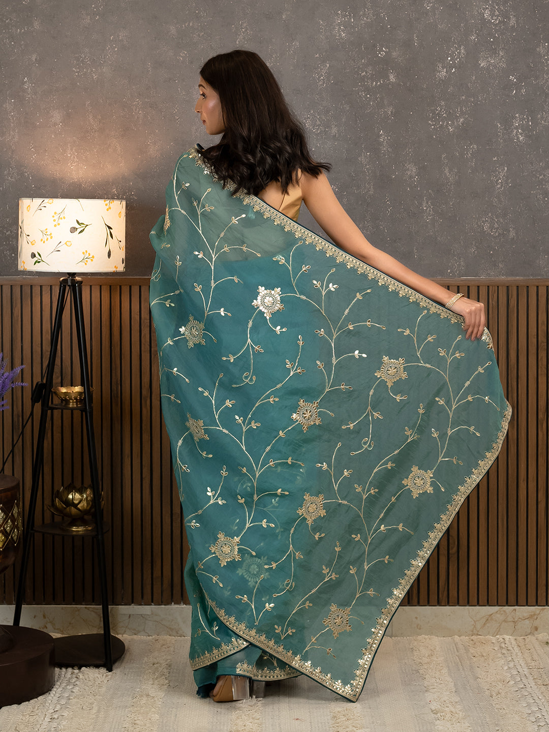 Gota Blue Embroidered Saree