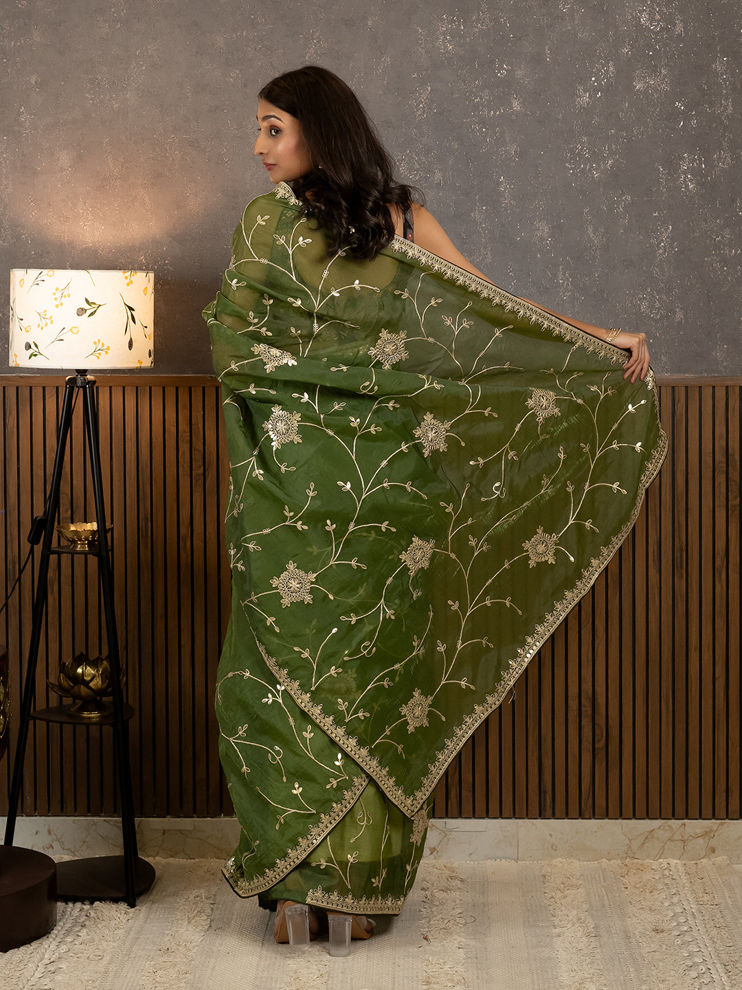 Gota Olive Embroidered Saree