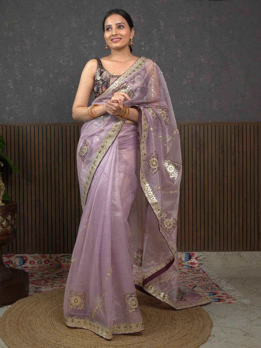 Gota Lavender Embroidered Saree