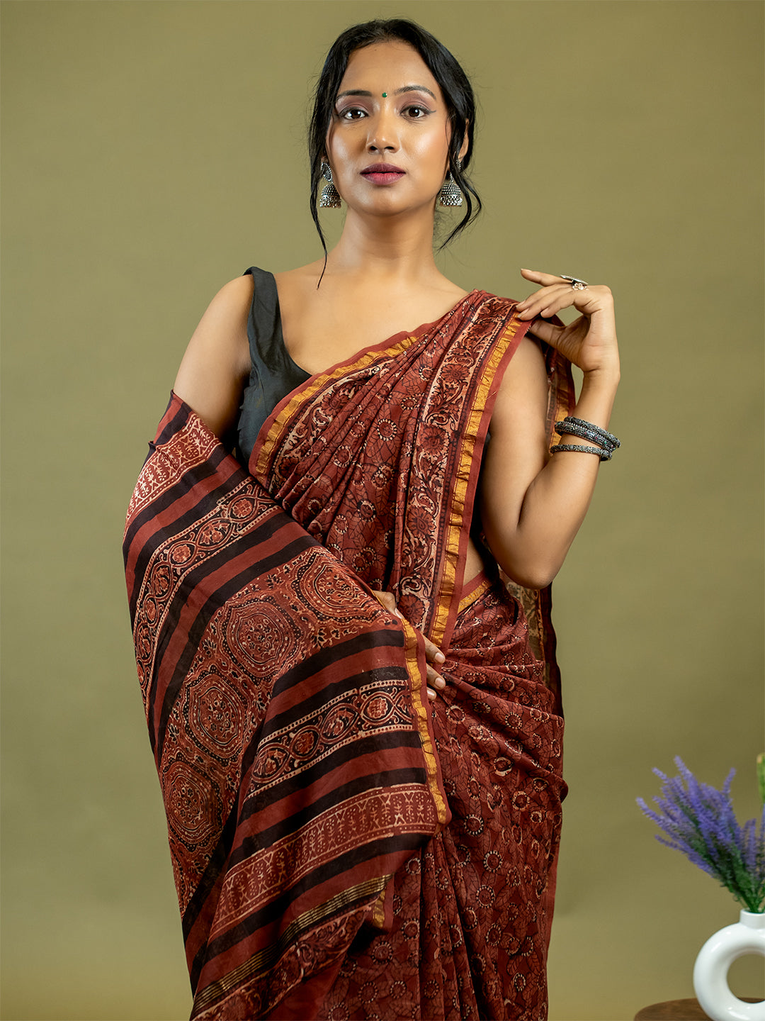 Raktika Maroon Ajrakh Saree