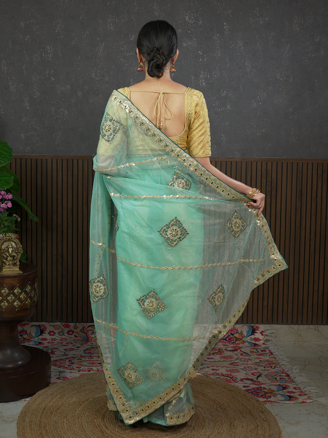 Gota Sea-Green Embroidered Saree